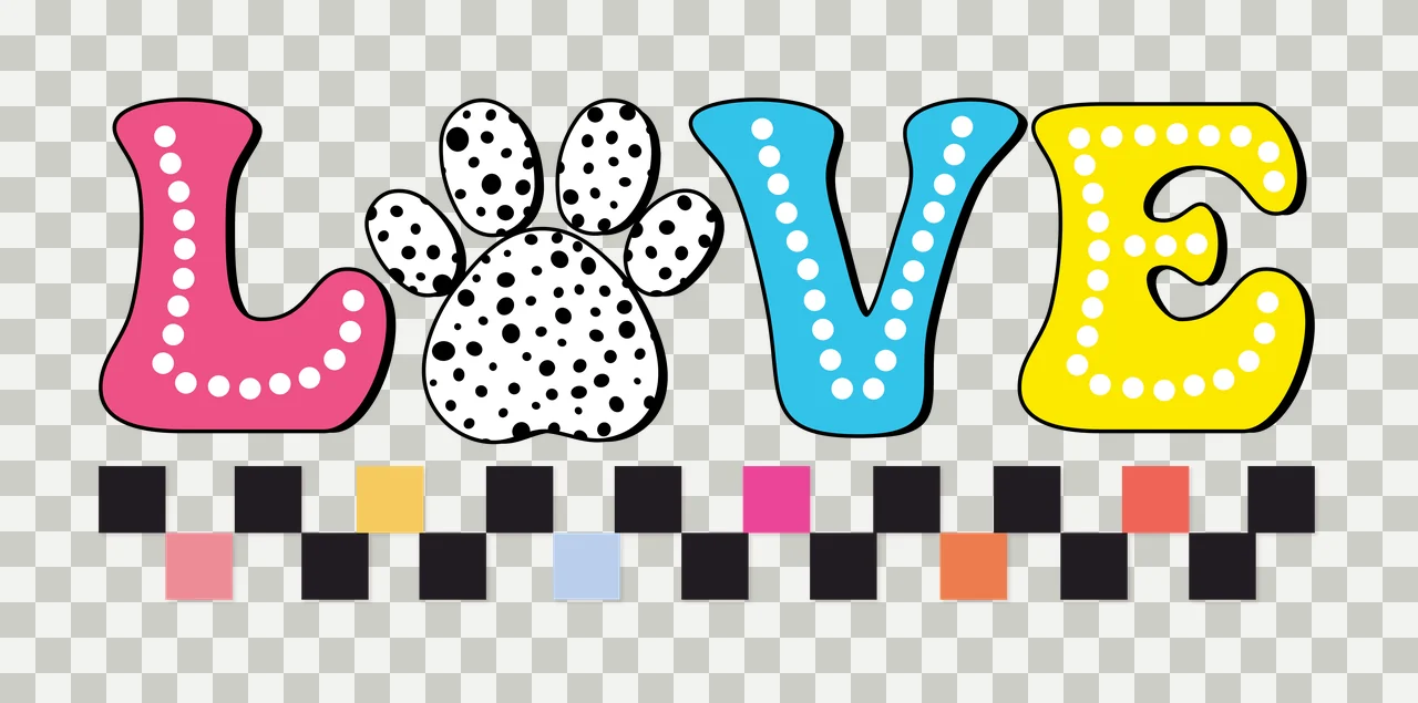 Love Black Text Reading With Paw Print displaying checkered pattern transparency and detail preview thumbnail