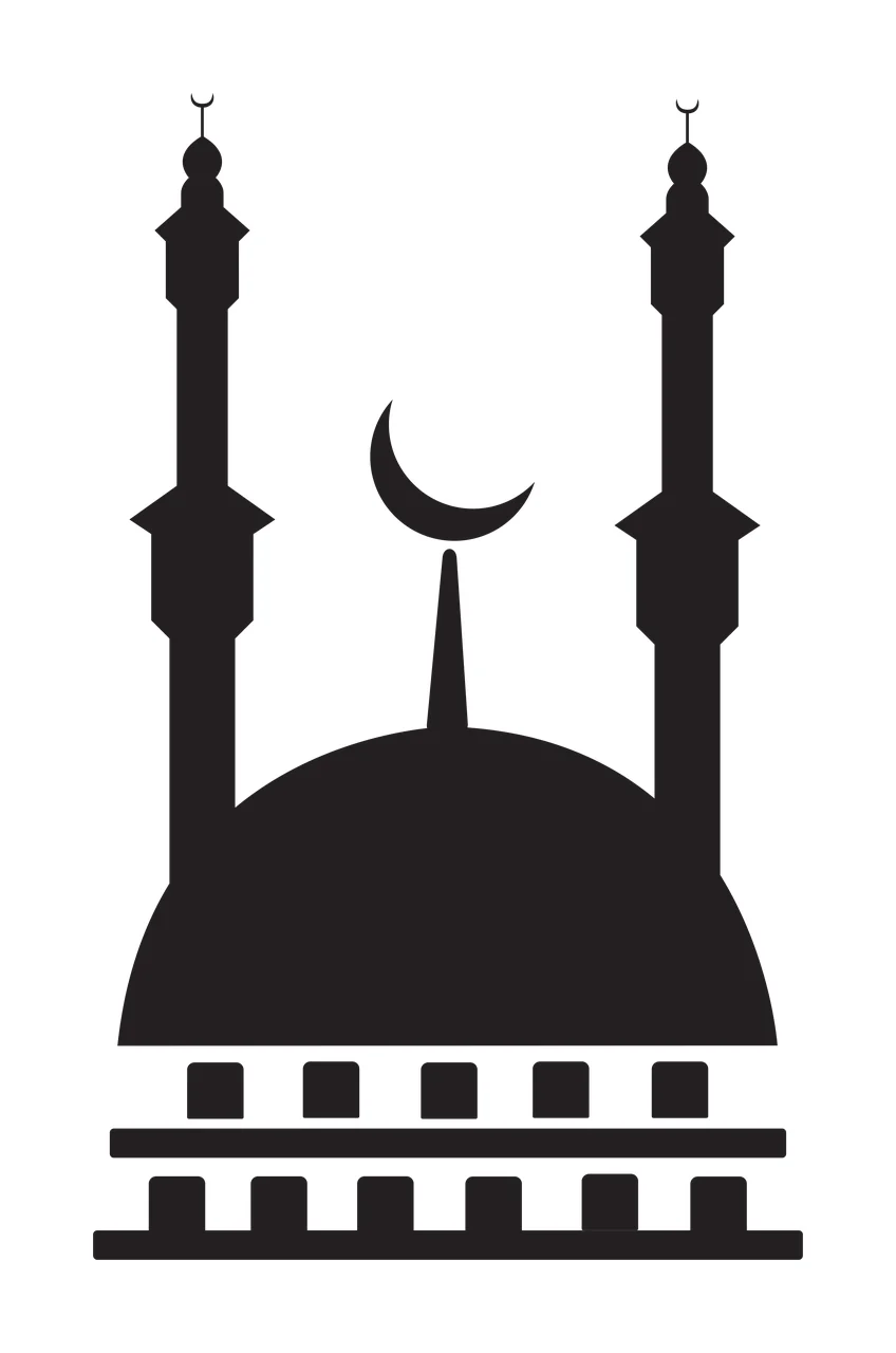 Black Mosque Silhouette With Crescent Moon dome two towers