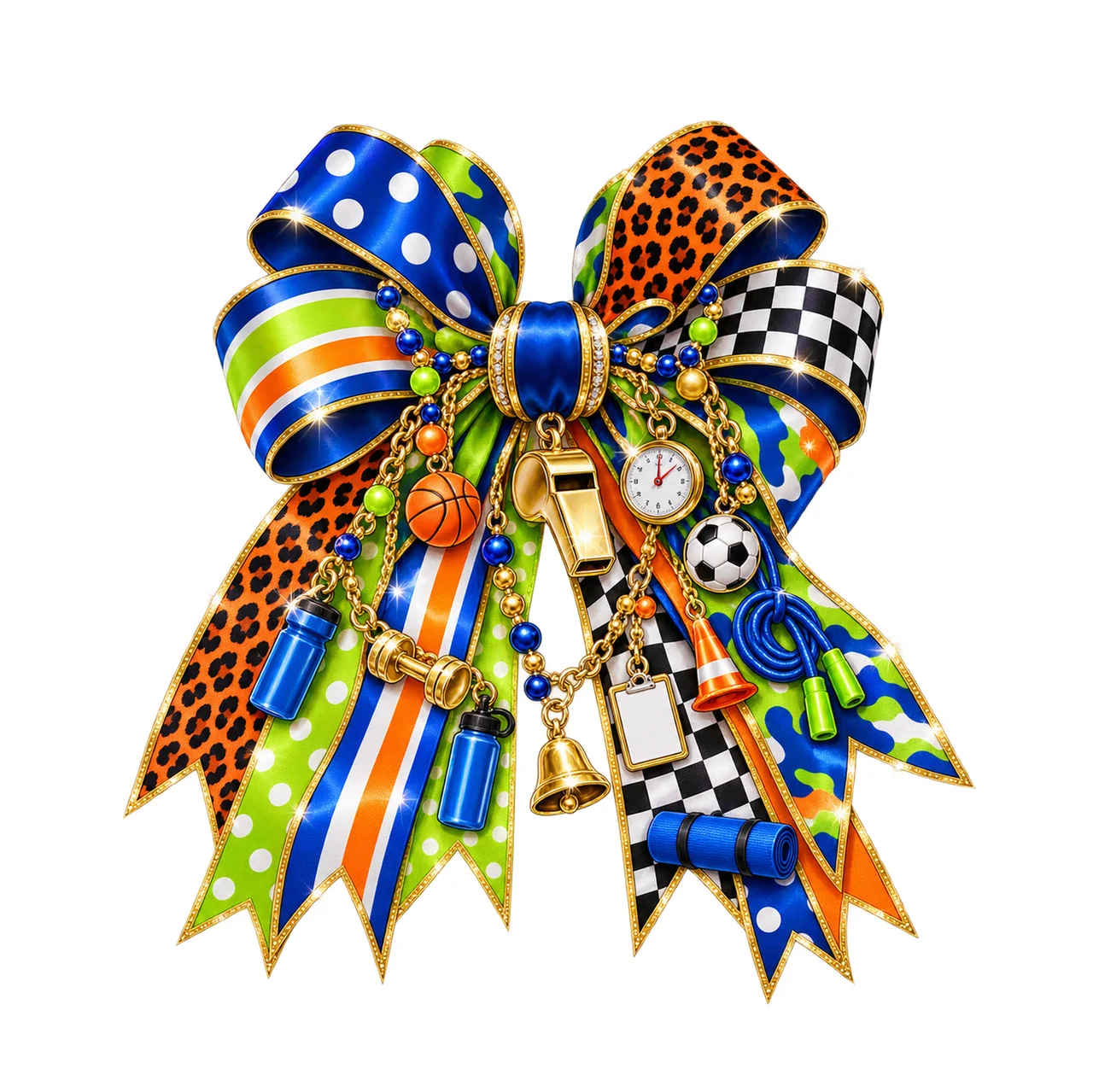 Physical Education Teacher Bow Charm PNG, Themed Gold Chain Charms, Coquette Ribbon Sublimation Design, Transparent Digital Download