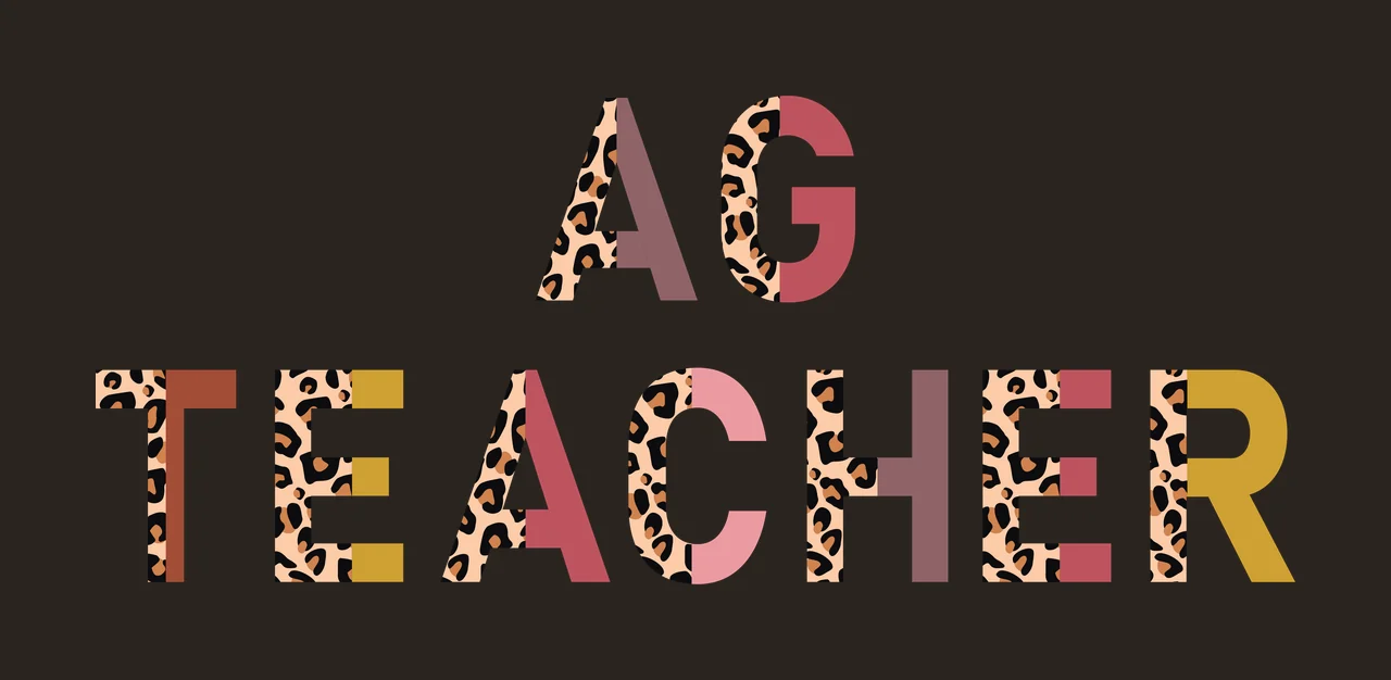 AG TEACHER Typography Design with leopard print pattern, bold sans serif text, split color pattern and muted earth tones in tan, black and brown contrast preview thumbnail