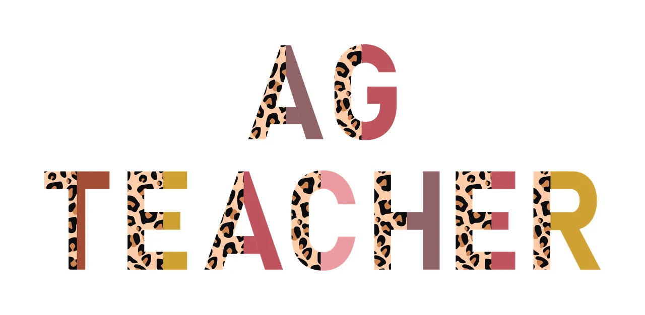 AG TEACHER Typography Design with leopard print pattern, bold sans serif text, split color pattern and muted earth tones in tan, black and brown