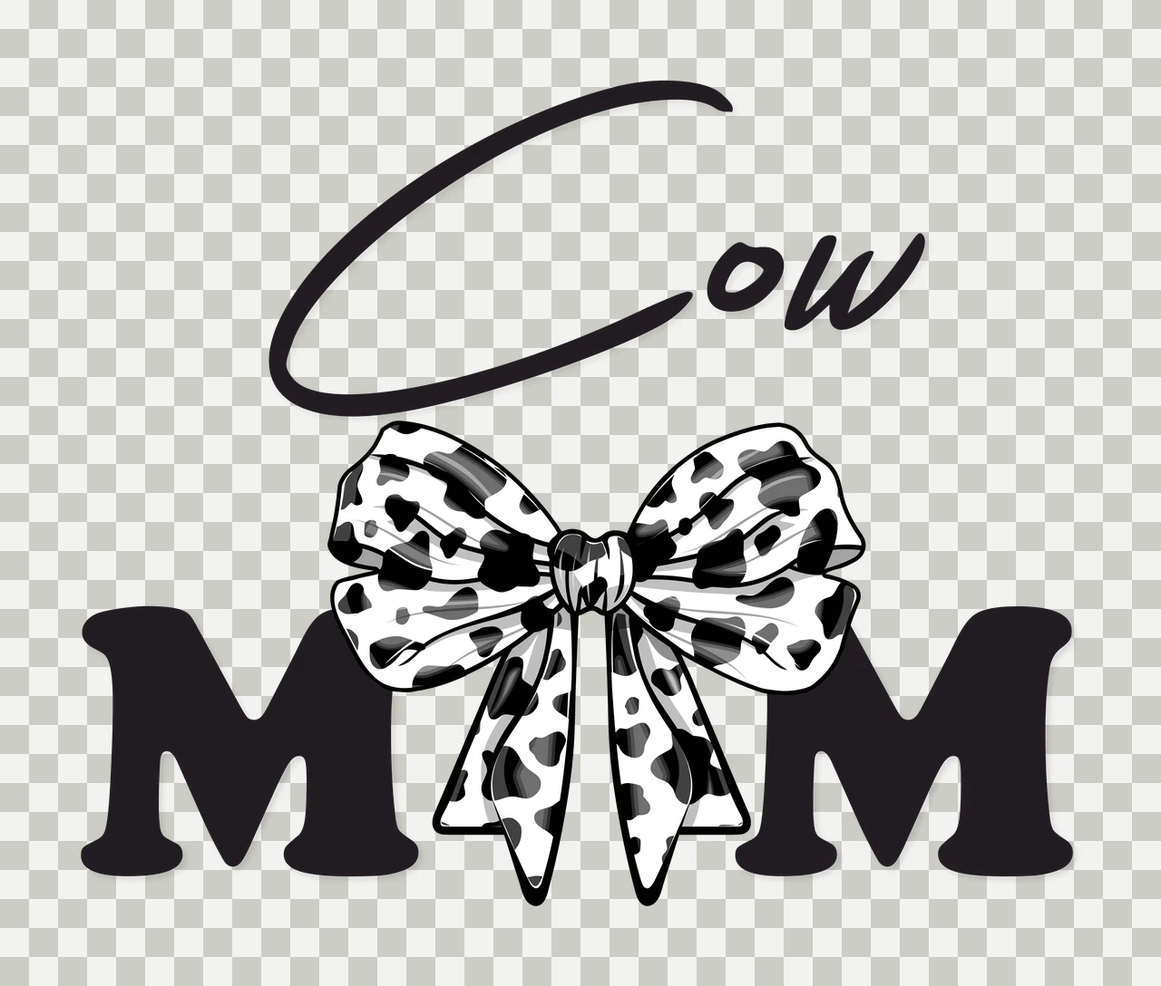 Cow Mom Text With Bow decorated graphic typography black mother transparency and detail preview thumbnail