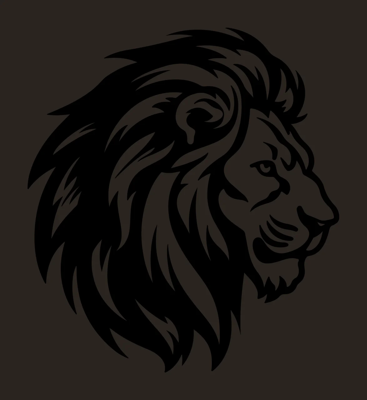 Lion Head Face Black And White Profile mane ear eye snout stencil contrast preview thumbnail