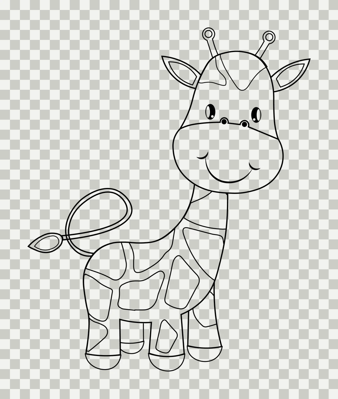 Animal Giraffe Line Drawing Black And White standing spots transparency and detail preview thumbnail