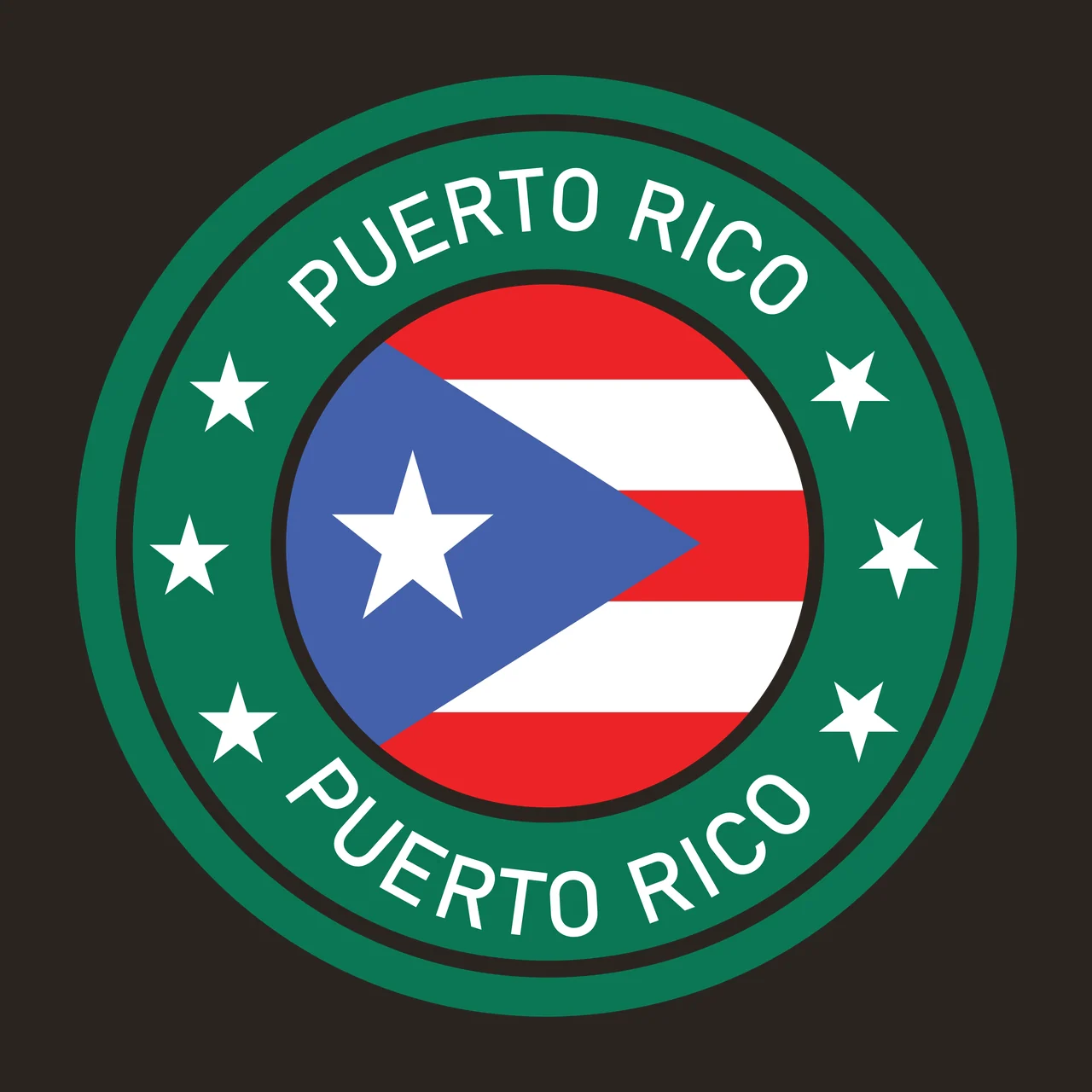 PUERTO RICO PUERTO RICO Puerto Rico flag emblem Design with stars, circular frame, outer ring and text arc in green, white and red contrast preview thumbnail