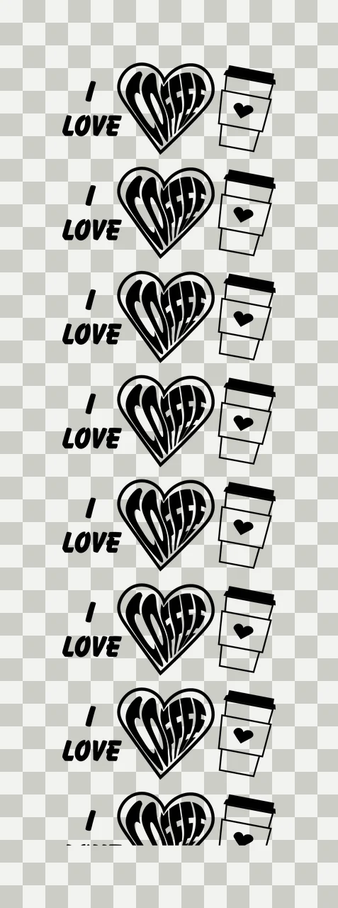 Heart And Cup motif pattern black white background beverage transparency and detail preview thumbnail
