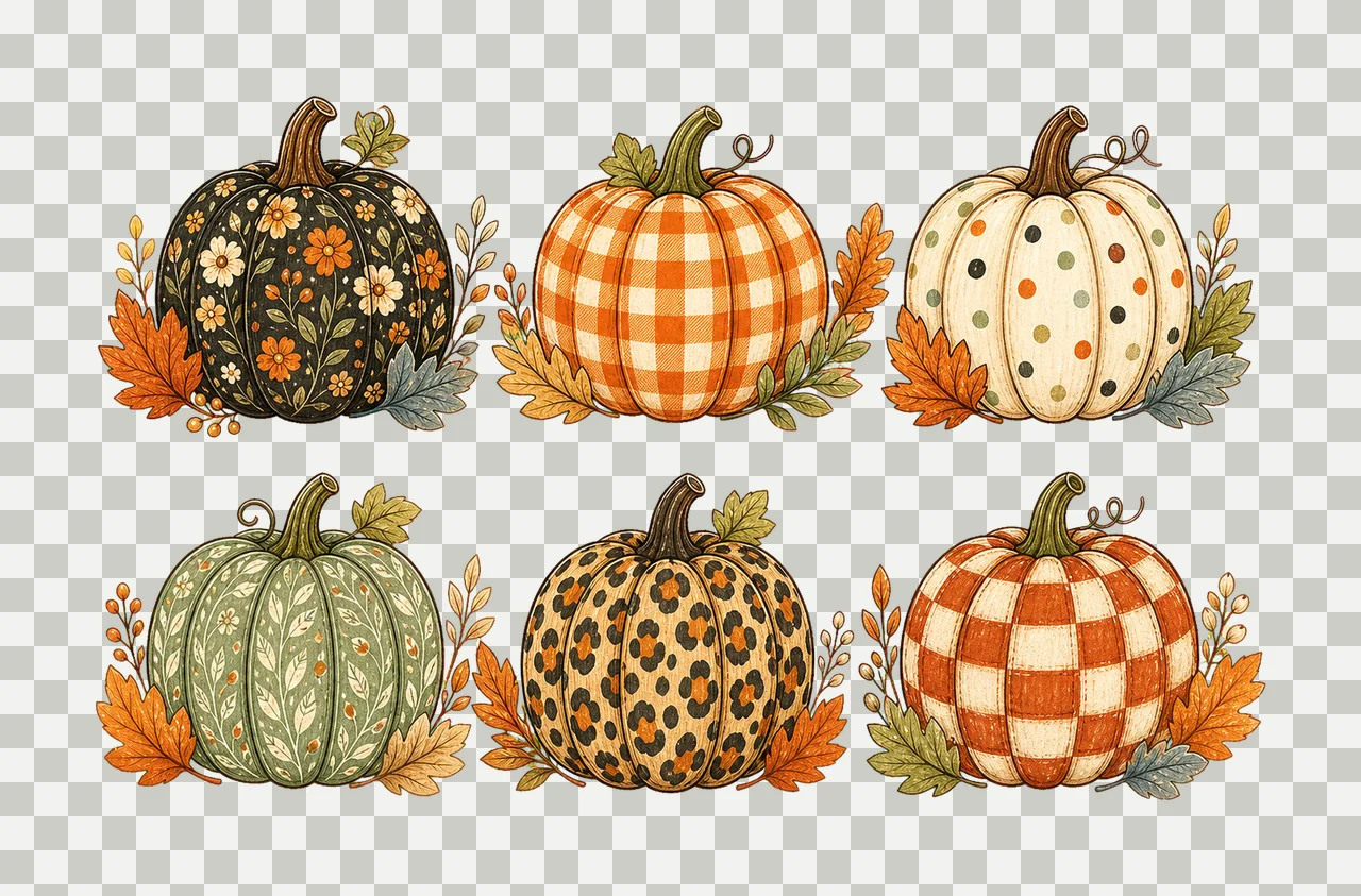Pumpkin Preppy Fall Pumpkin Sublimation Cute Variation A transparency and detail preview thumbnail