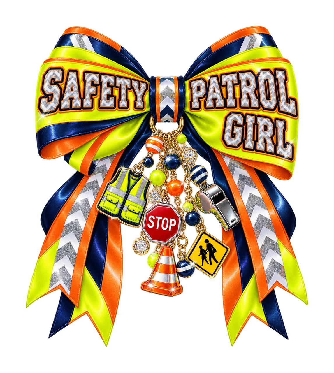 Safety Patrol Girl Bow Charm PNG, Coquette Ribbon Sublimation, Transparent Digital Download