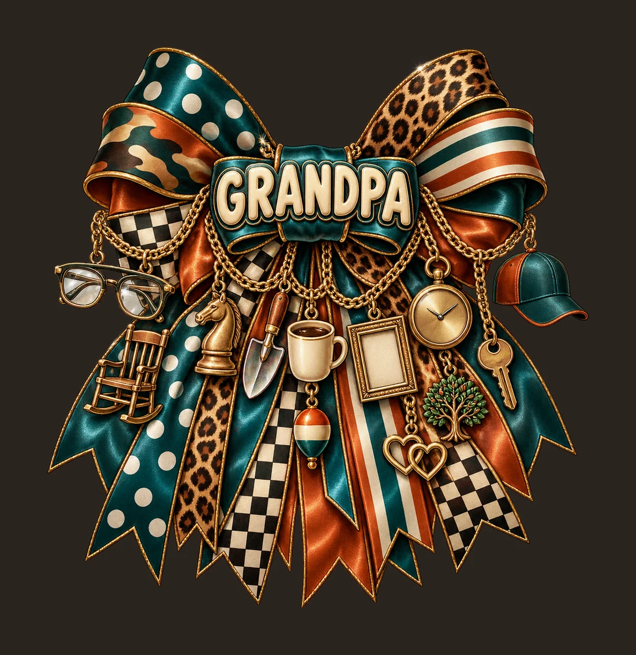 Grandpa Bow Charm PNG, Gold Chain Charms, Transparent Sublimation Design, Digital Download contrast preview thumbnail