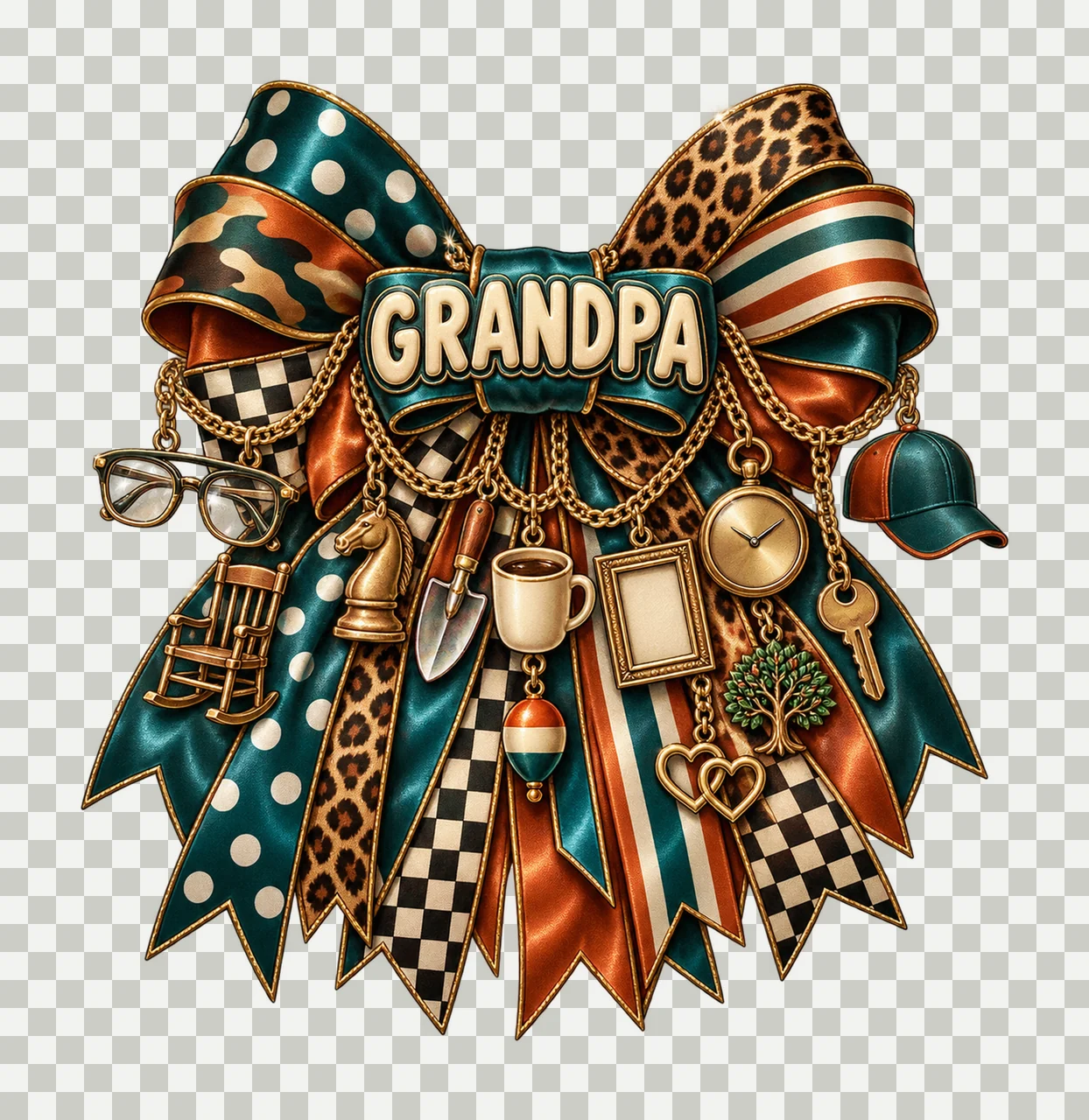 Grandpa Bow Charm PNG, Gold Chain Charms, Transparent Sublimation Design, Digital Download transparency and detail preview thumbnail