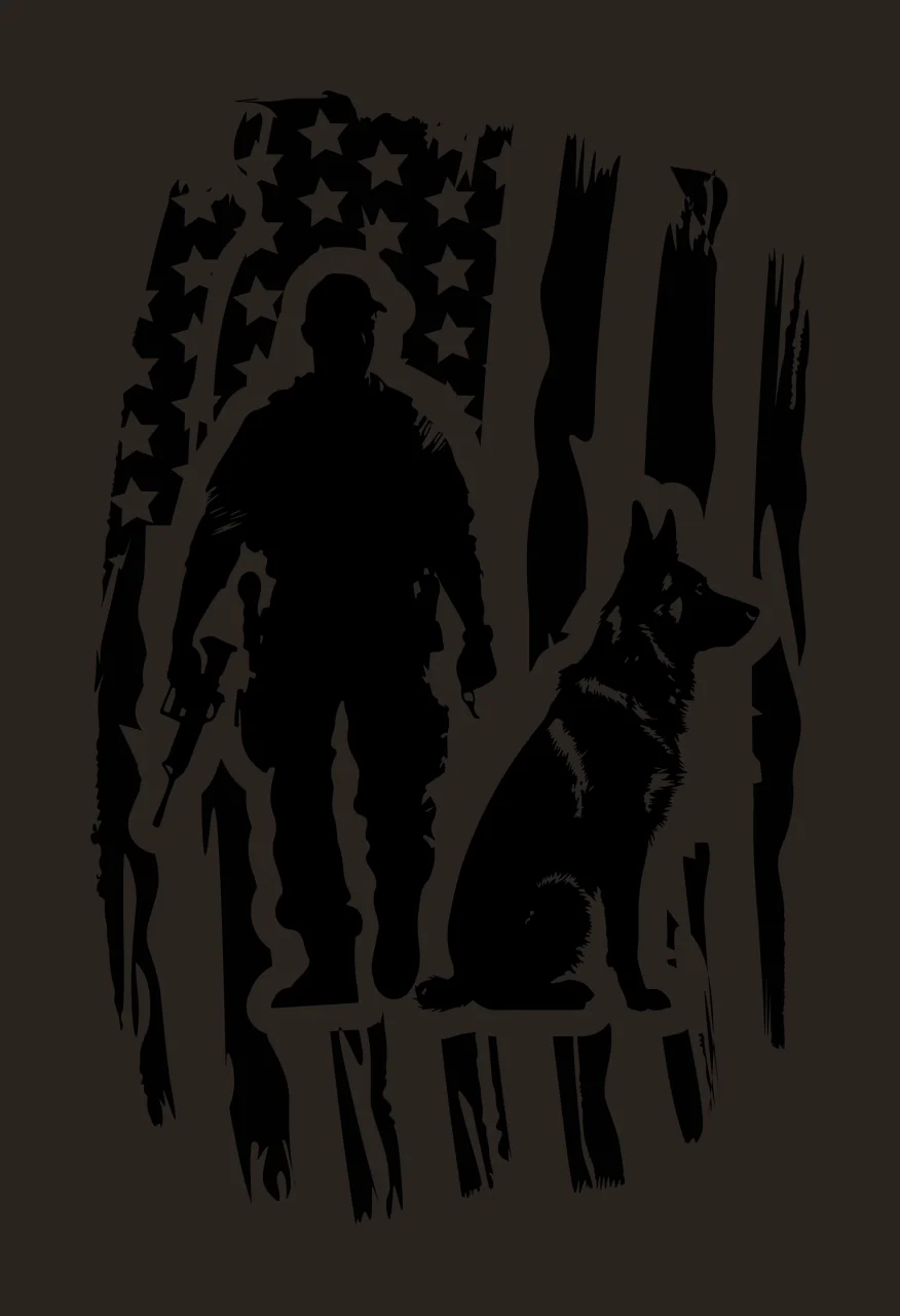 Dog Silhouette Figure With And Flag standing black white stripes contrast preview thumbnail