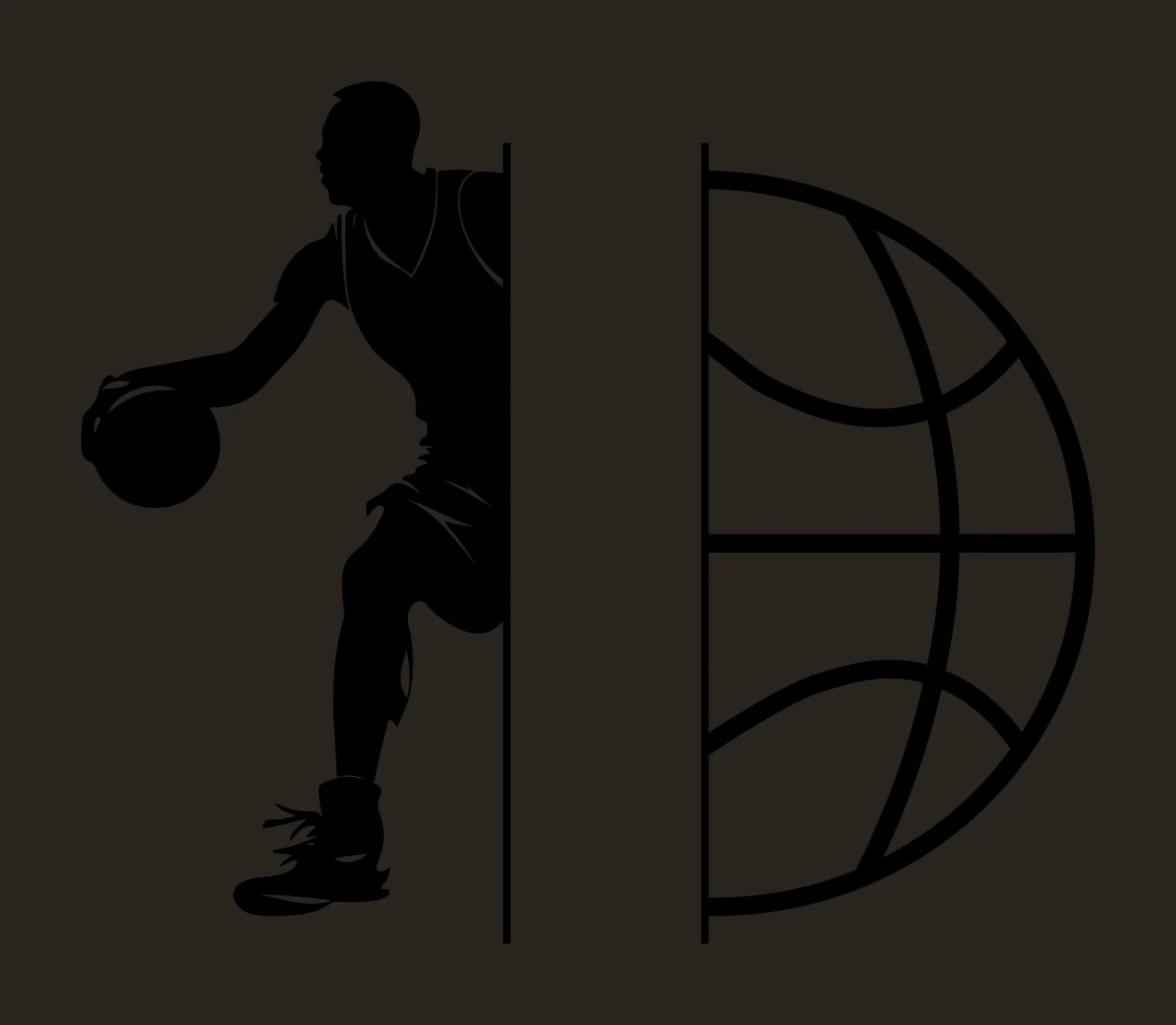 Ball Split Composition With Basketball Player And Half Dribbling contrast preview thumbnail