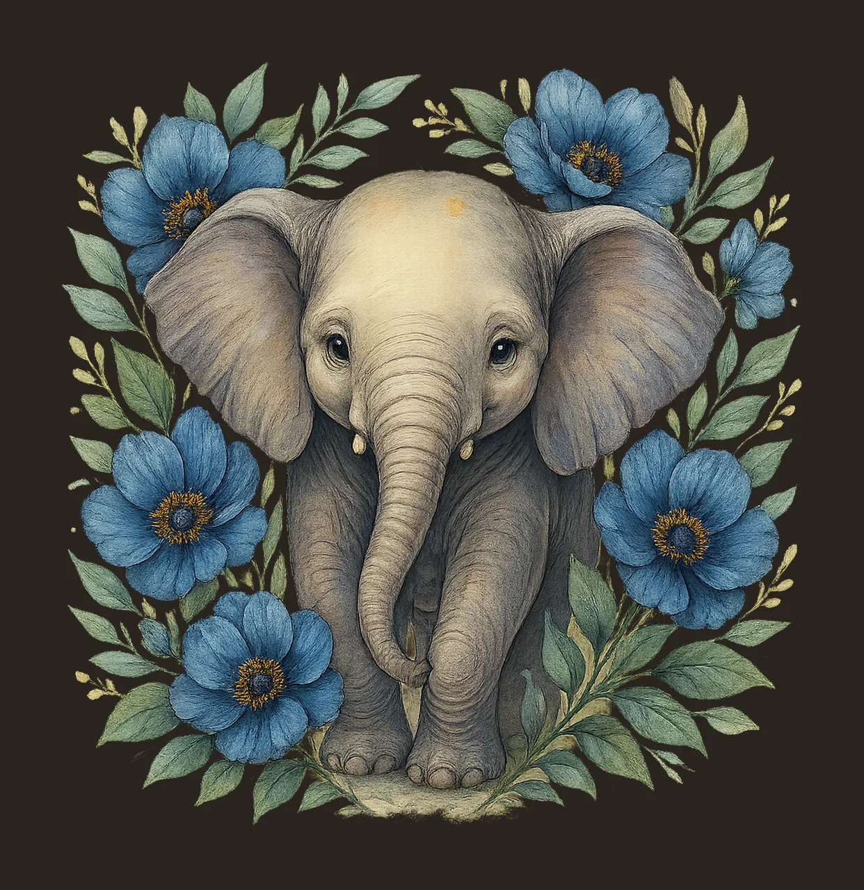 Floral Elephant Tumbler Boho Watercolor Sublimation Design contrast preview thumbnail