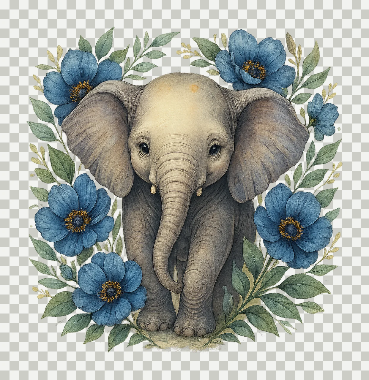 Floral Elephant Tumbler Boho Watercolor Sublimation Design transparency and detail preview thumbnail