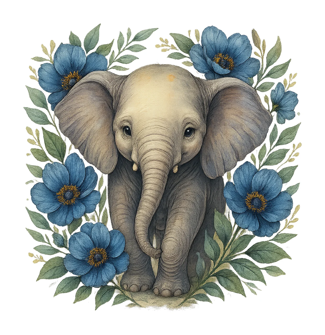Floral Elephant Tumbler Boho Watercolor Sublimation Design