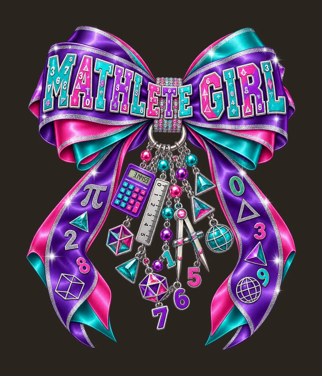 Mathlete Girl Bow Charm PNG, Coquette Ribbon Sublimation, Transparent Digital Download contrast preview thumbnail