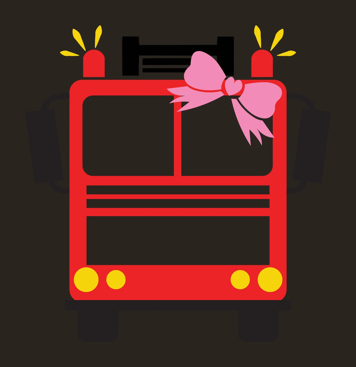 Red fire truck with pink bow Illustration with red fire engine, pink ribbon bow, heart knot and yellow headlights contrast preview thumbnail