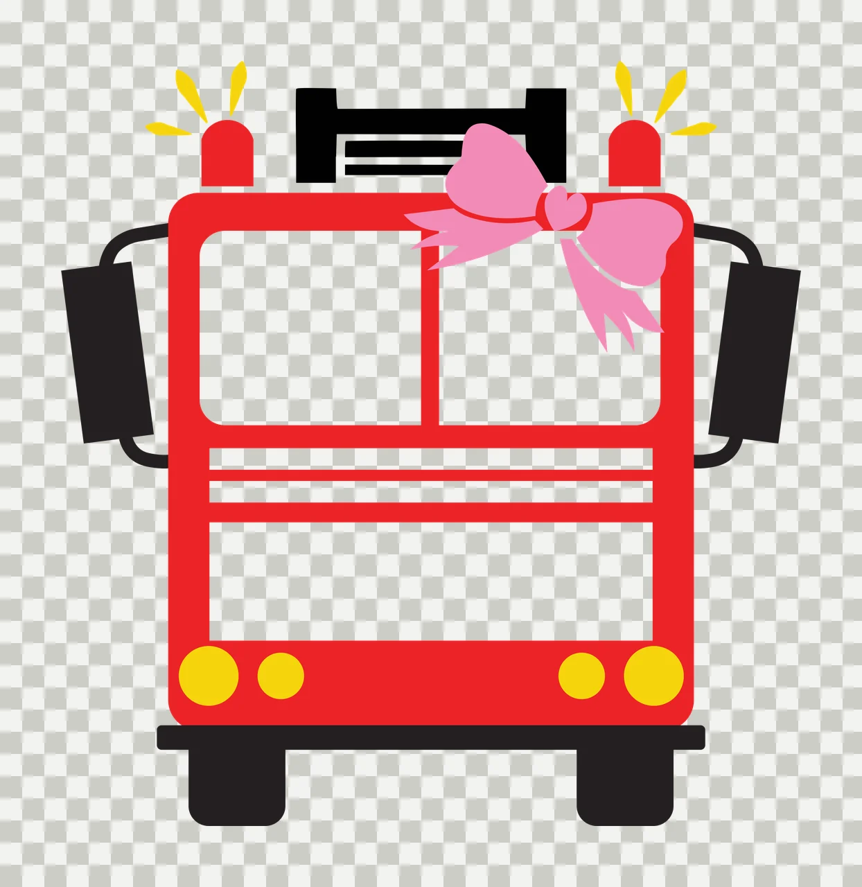 Red fire truck with pink bow Illustration with red fire engine, pink ribbon bow, heart knot and yellow headlights transparency and detail preview thumbnail