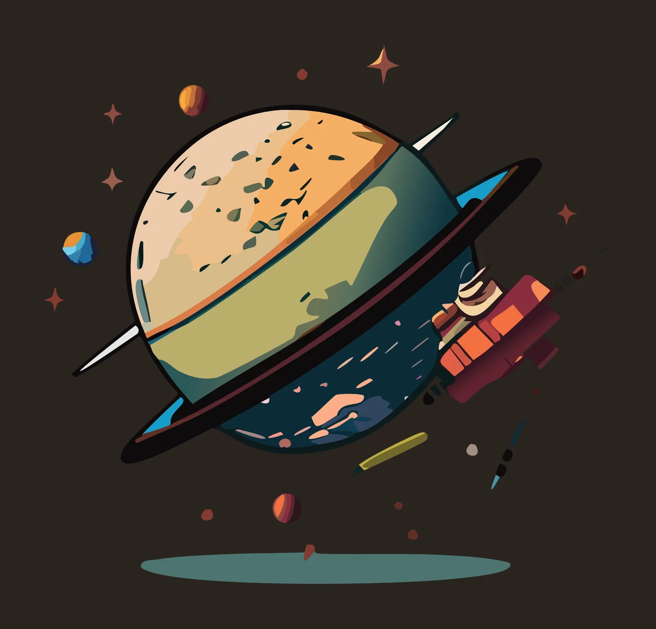 Space Circular Planet Icon With Surrounding Stars orbiting contrast preview thumbnail