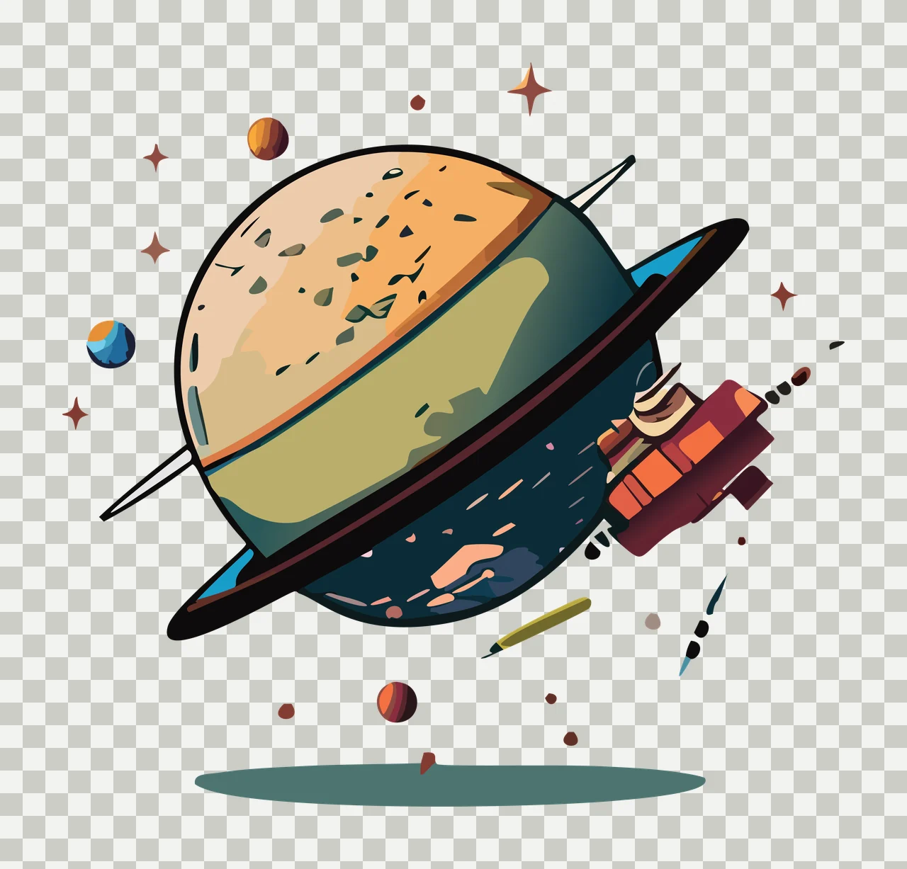 Space Circular Planet Icon With Surrounding Stars orbiting transparency and detail preview thumbnail