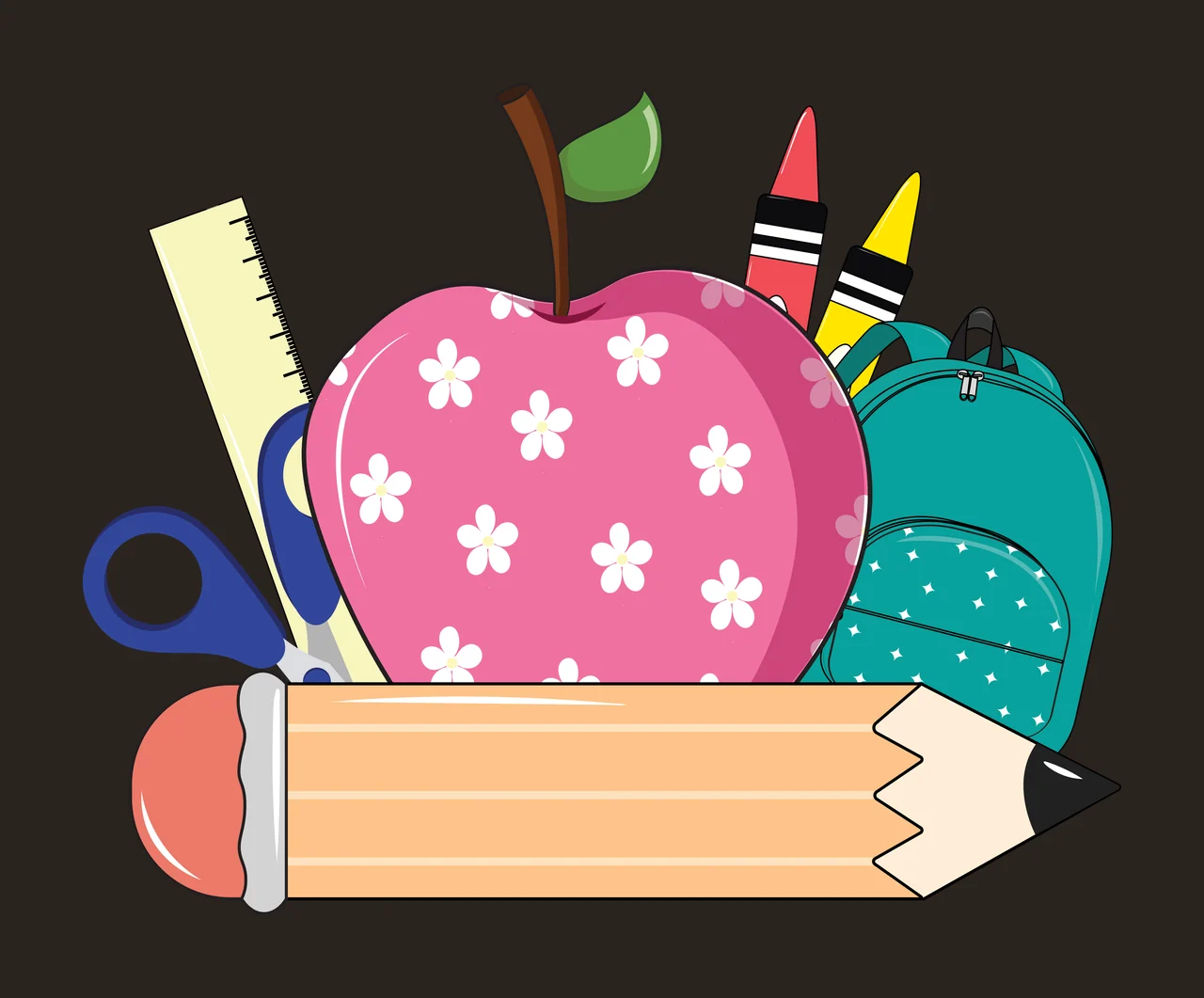 School Supplies Silhouette Cluster grouping crayons apple books contrast preview thumbnail
