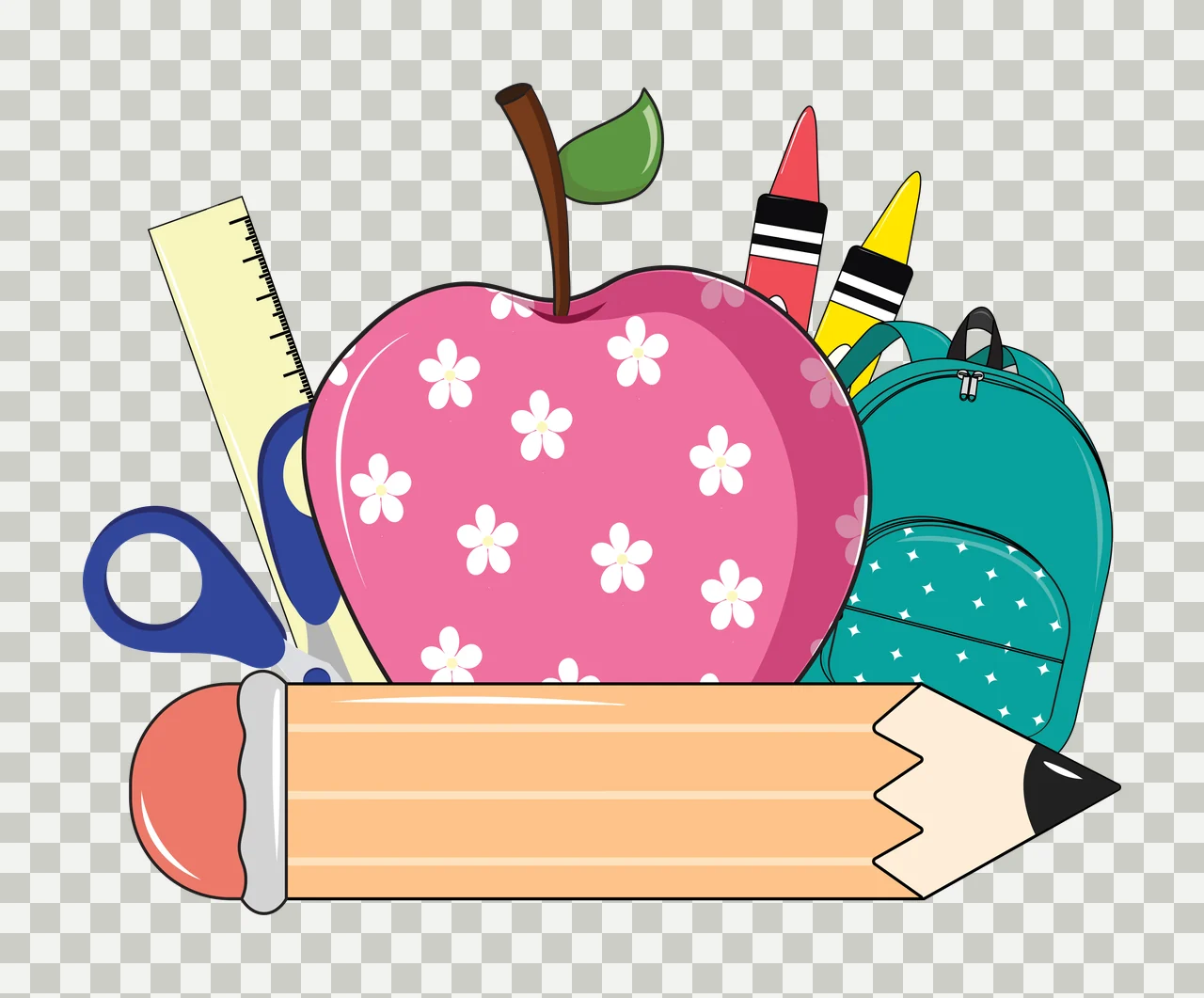 School Supplies Silhouette Cluster grouping crayons apple books transparency and detail preview thumbnail