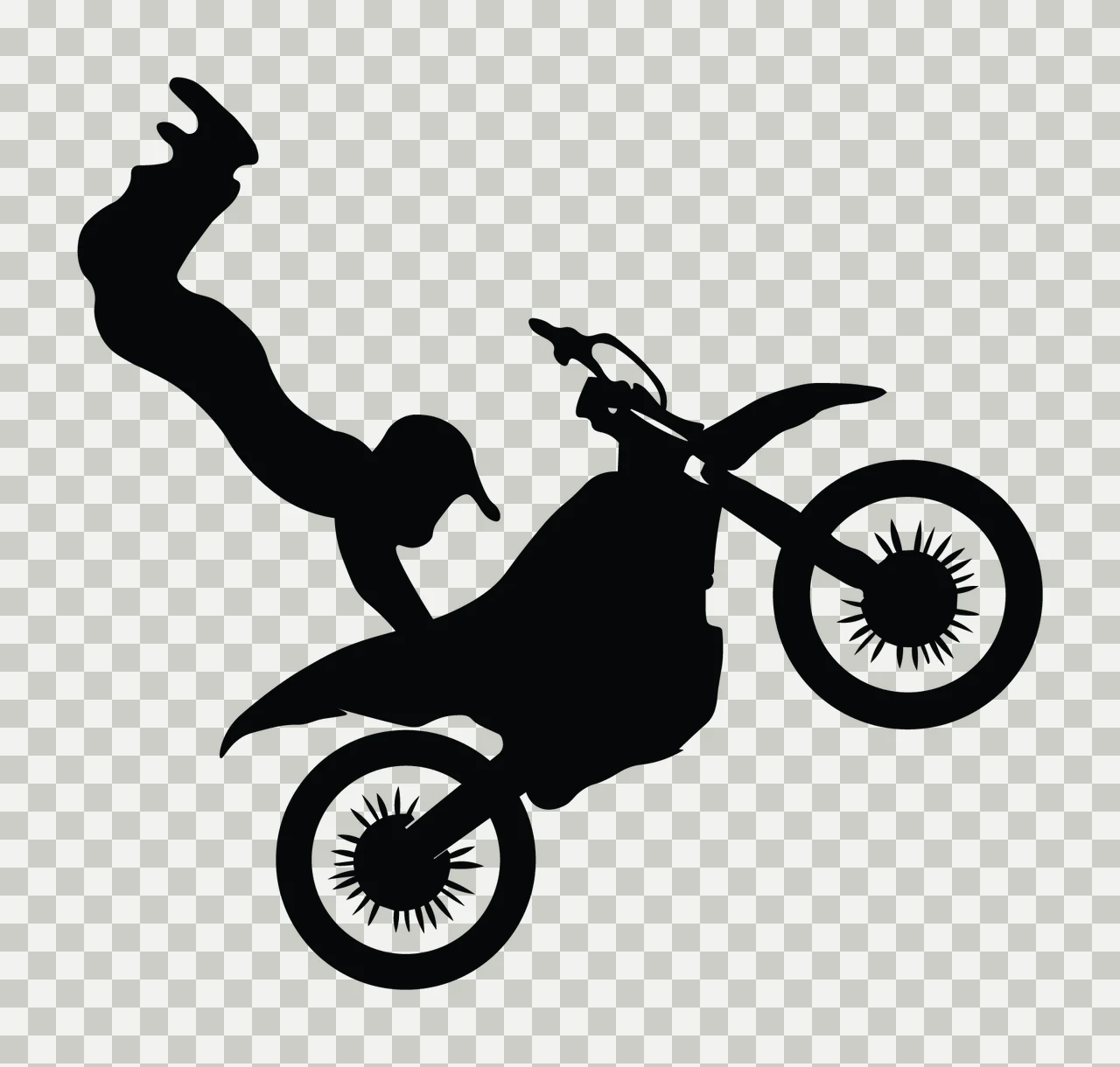 Motorcycle Rider Performing Trick Motorcyclist jumping silhouette transparency and detail preview thumbnail
