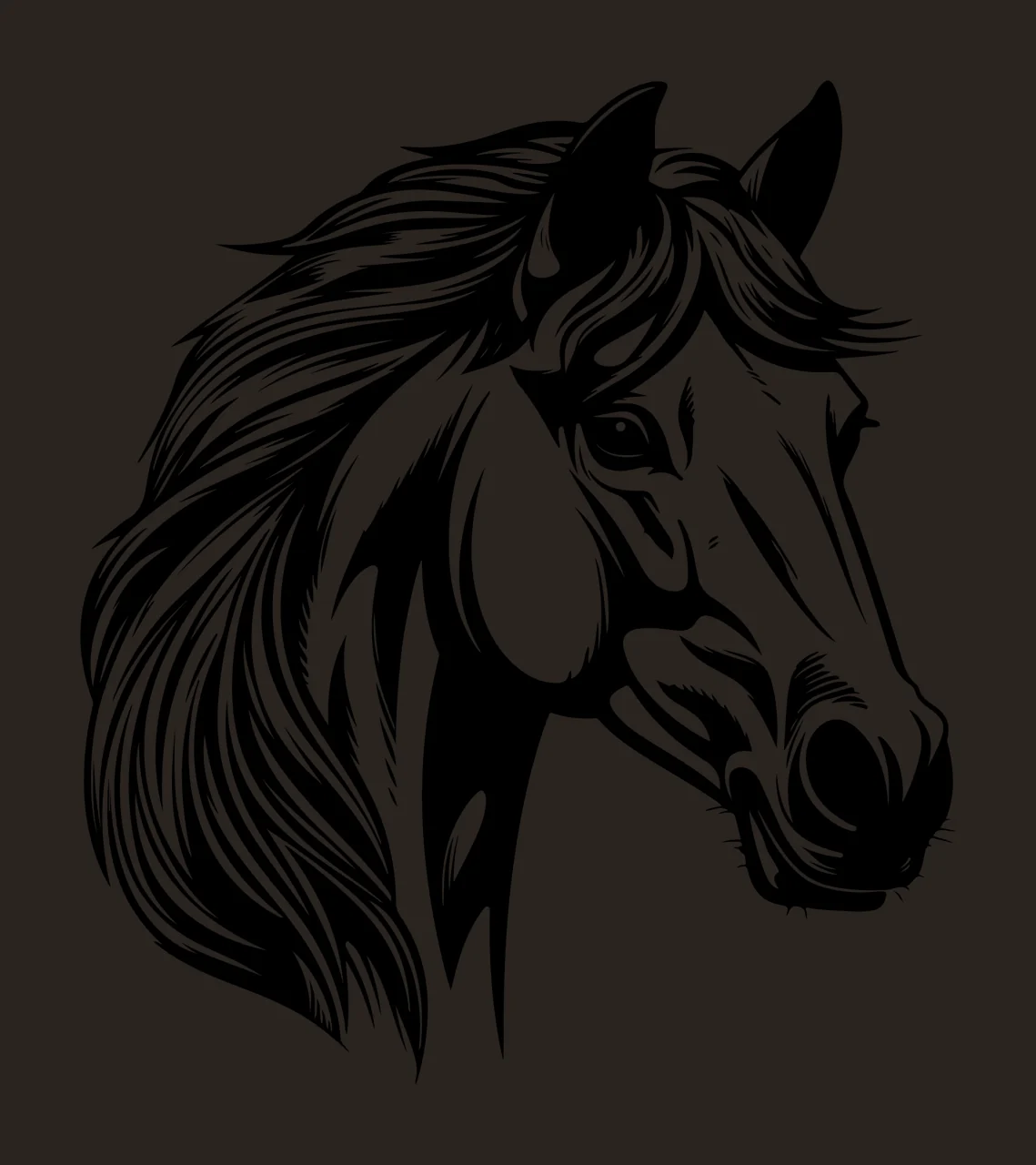Horse Head Black And White Profile viewing neck mane eye nostril contrast preview thumbnail