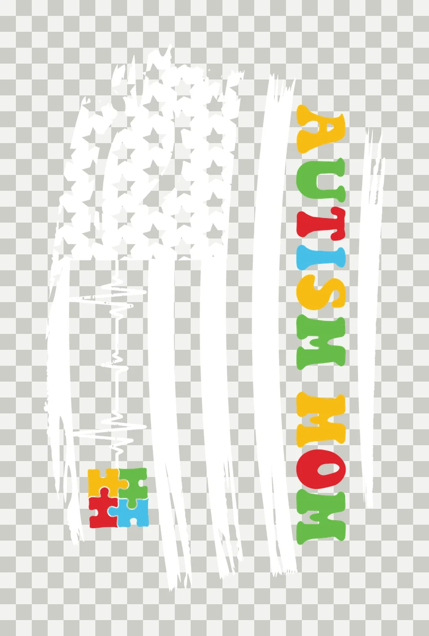 Autism Flag Autism Mom American Heartbeat Puzzle symbol distressed transparency and detail preview thumbnail