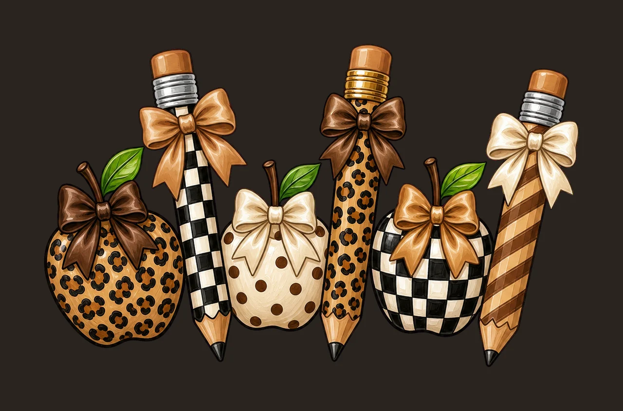 Leopard Teacher Apple School Supplies Variation C contrast preview thumbnail