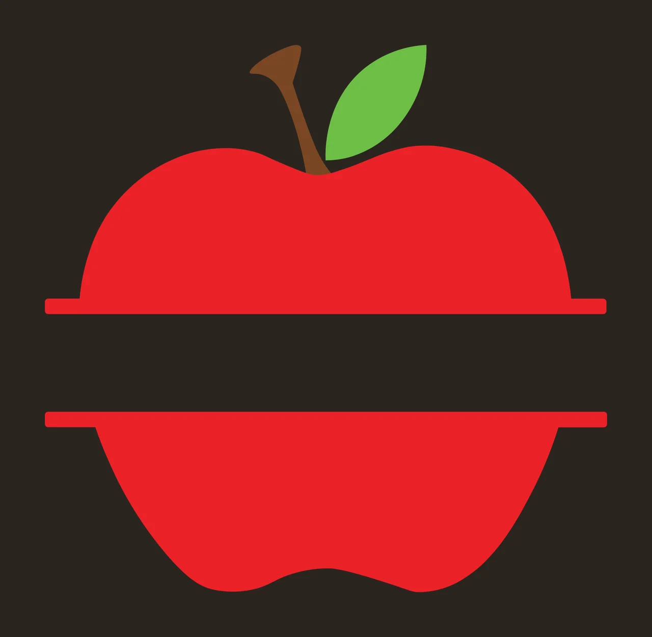 Keychain Black Split Apple Fruit Silhouette stem leaf horizontal gap contrast preview thumbnail