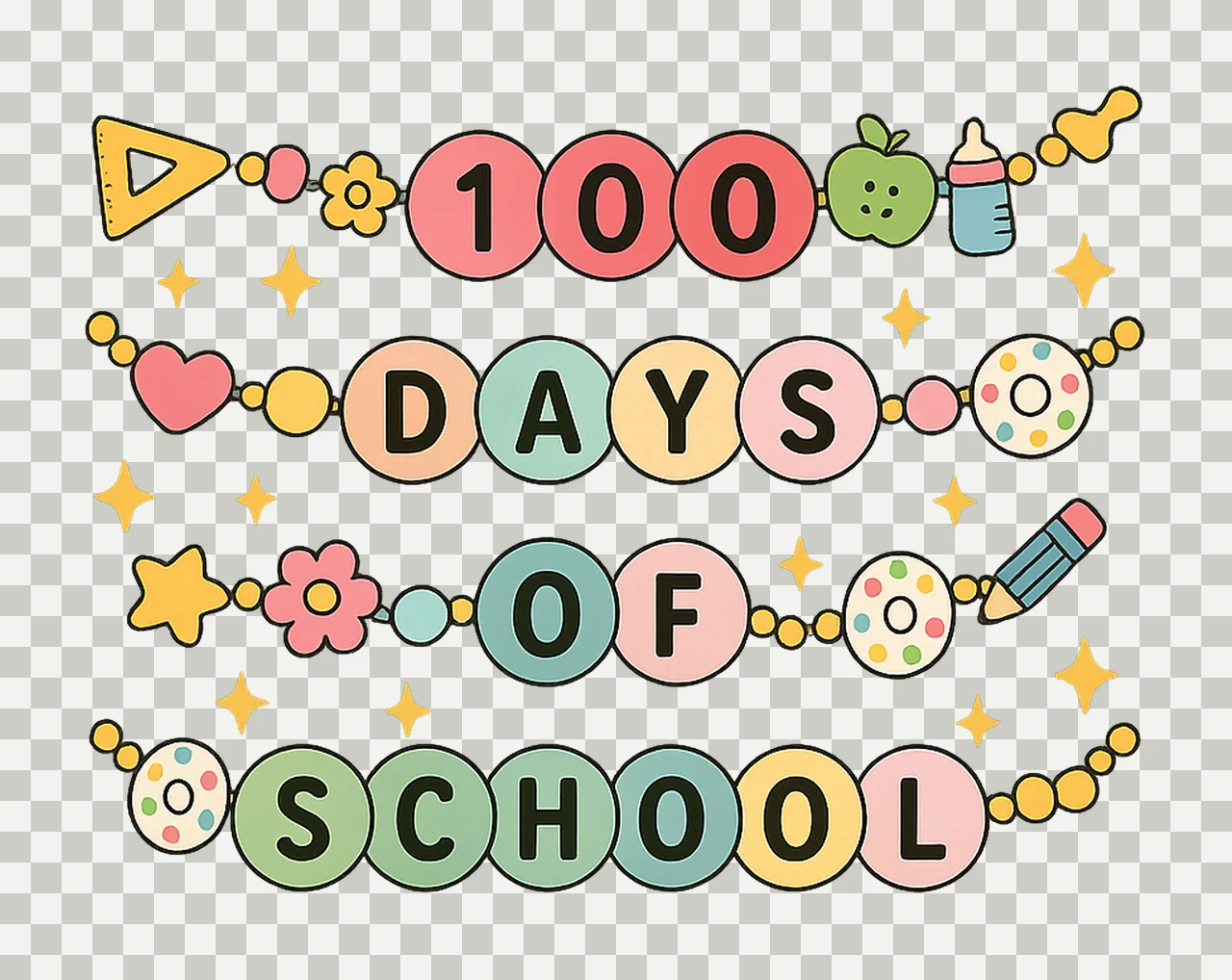 Little Girl 100 Days Of School Bracelet Retro 100 Days transparency and detail preview thumbnail