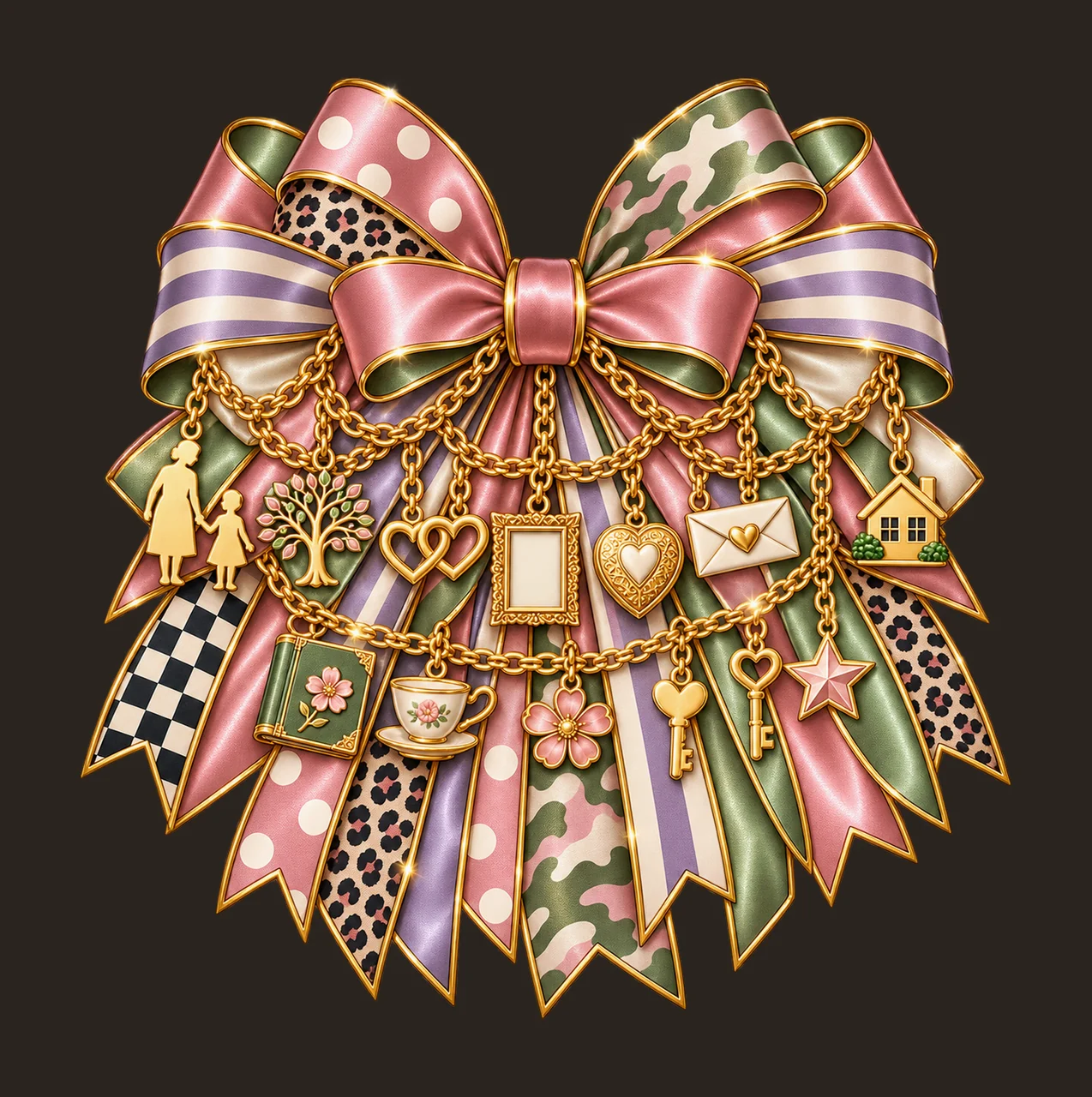 Granddaughter Bow Charm PNG, Gold Chain Charms, Transparent Sublimation Design, Digital Download contrast preview thumbnail
