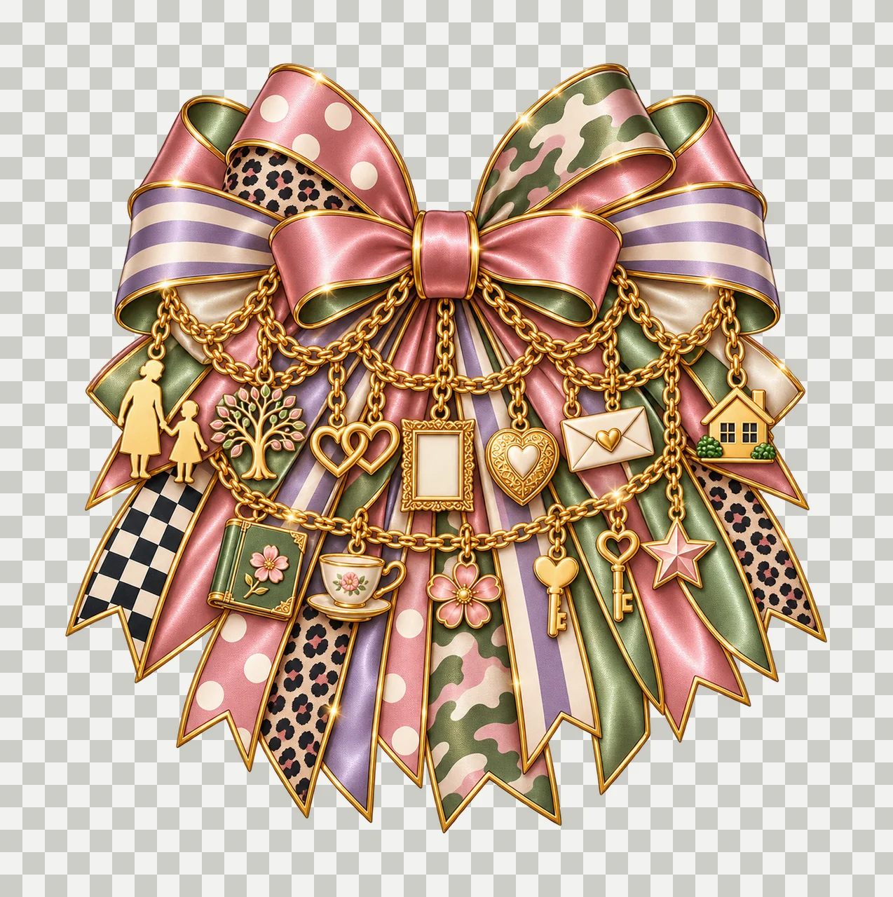 Granddaughter Bow Charm PNG, Gold Chain Charms, Transparent Sublimation Design, Digital Download transparency and detail preview thumbnail