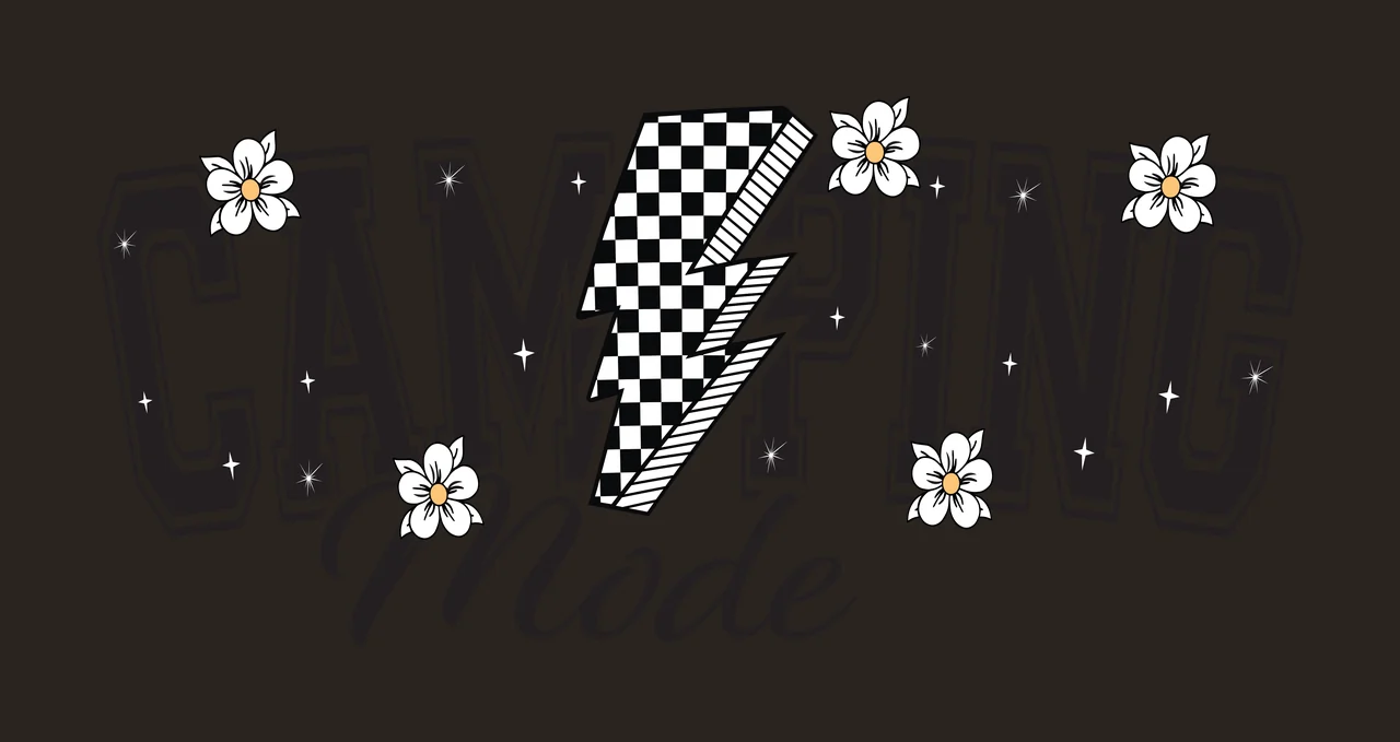Camping Mode Typography With Lightning words bolt flowers black contrast preview thumbnail