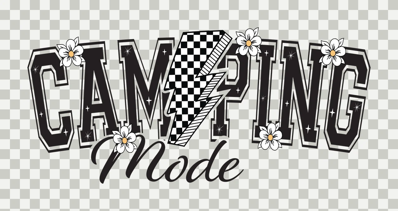 Camping Mode Typography With Lightning words bolt flowers black transparency and detail preview thumbnail