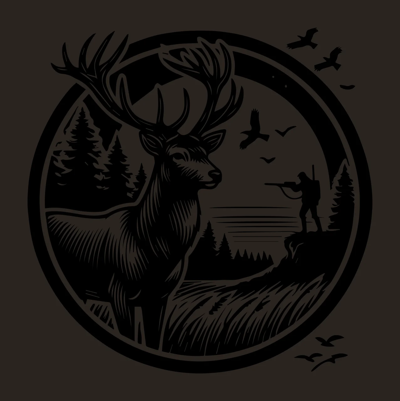 Stag Silhouette In Outdoor Forest Landscape standing trees contrast preview thumbnail