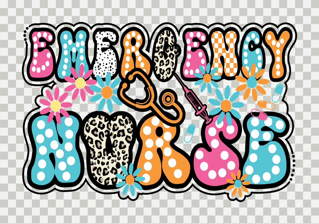 Emergency Nurse Bubble Letter Typography lettering spelling words transparency and detail preview thumbnail