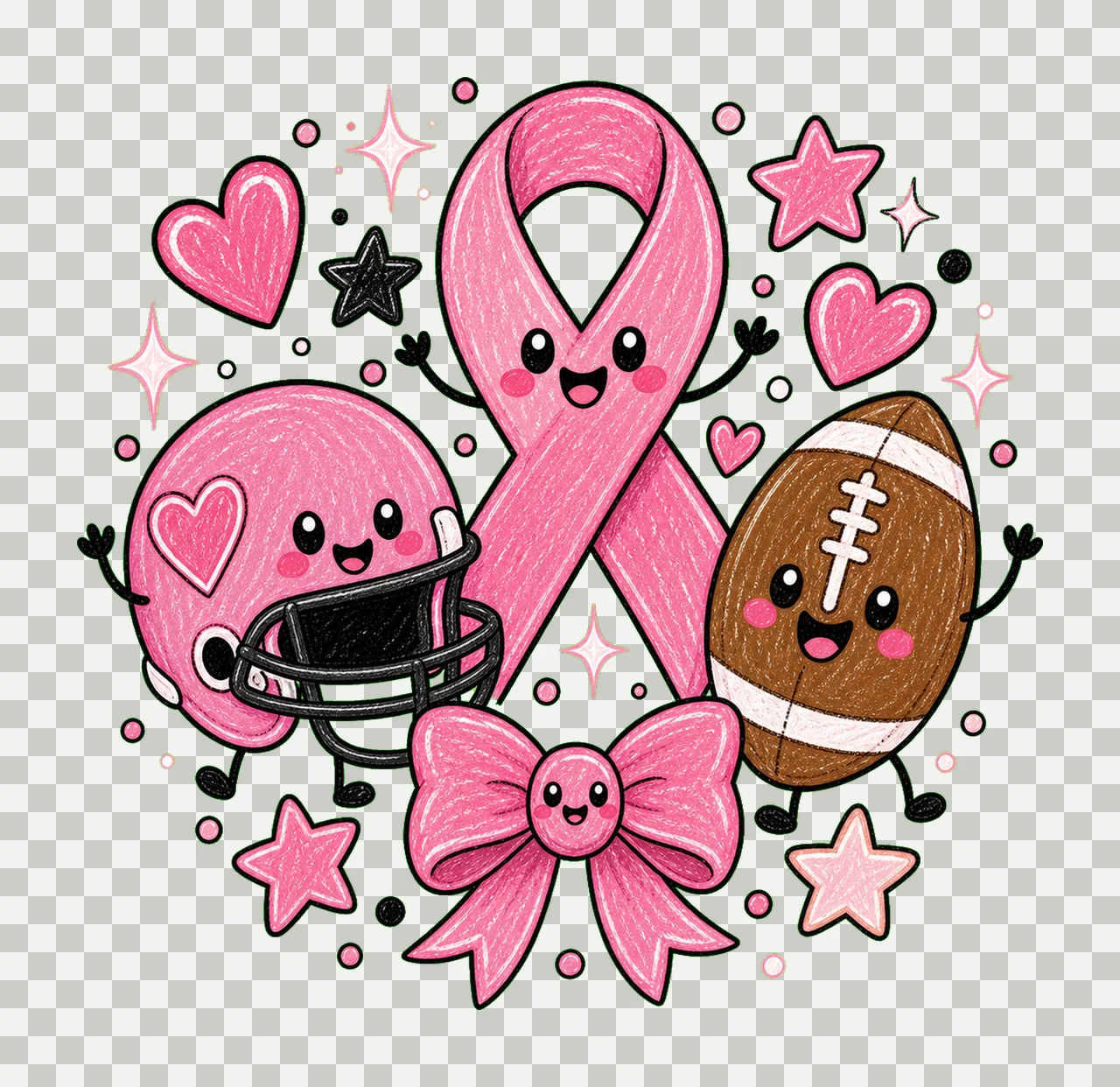 Tackle Breast Cancer Cute Football Awareness Design Ribbon transparency and detail preview thumbnail