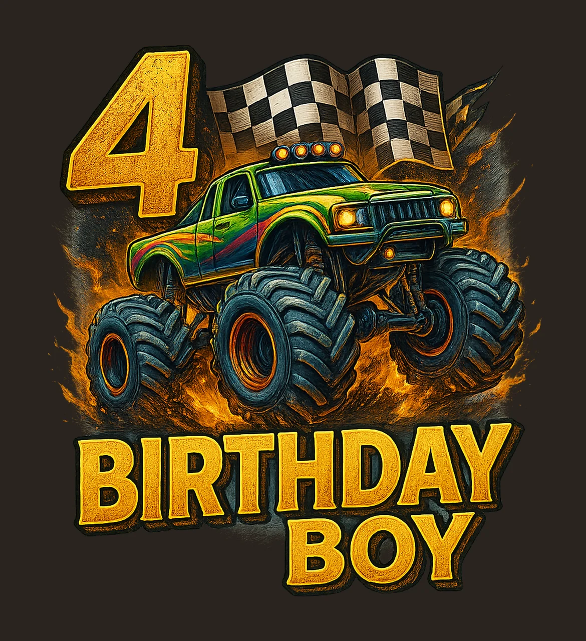 Monster Truck Birthday 4th Birthday Design Born 2021 Kids contrast preview thumbnail