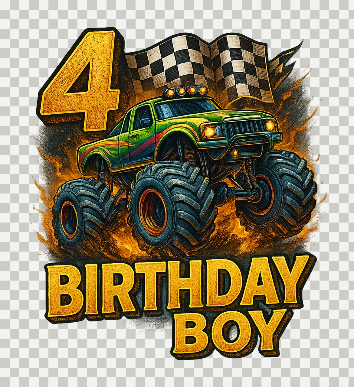 Monster Truck Birthday 4th Birthday Design Born 2021 Kids transparency and detail preview thumbnail