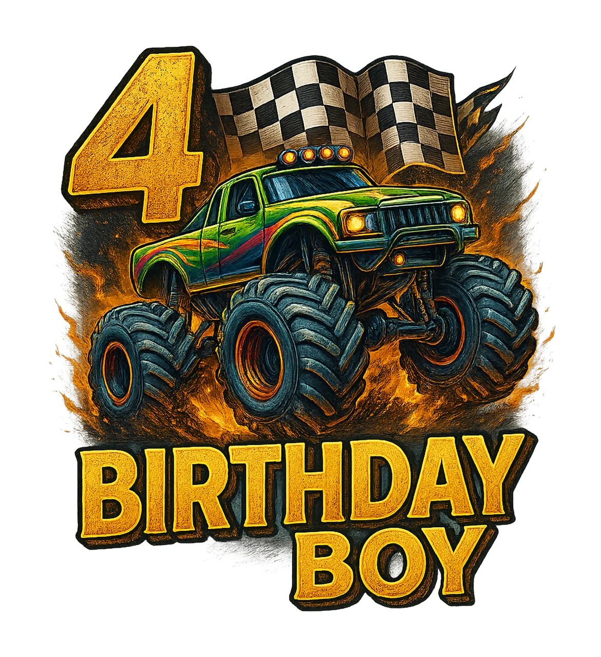 Monster Truck Birthday 4th Birthday Design Born 2021 Kids