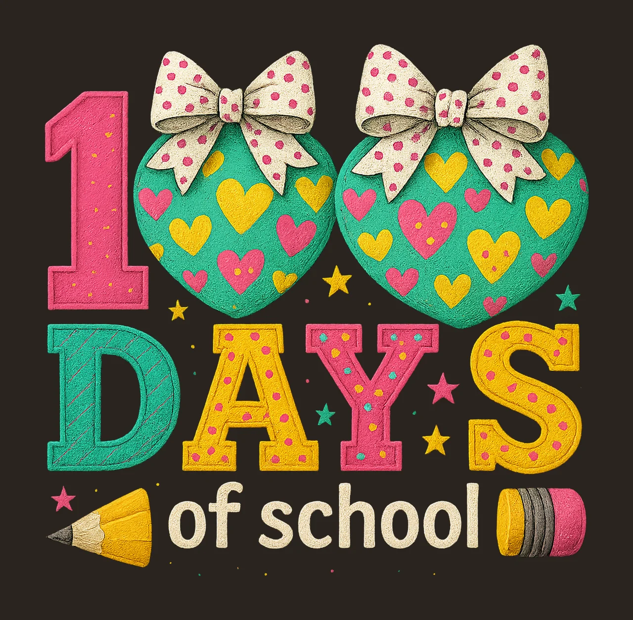 100 Days of School Coquette Style Design Cute School Artwork contrast preview thumbnail