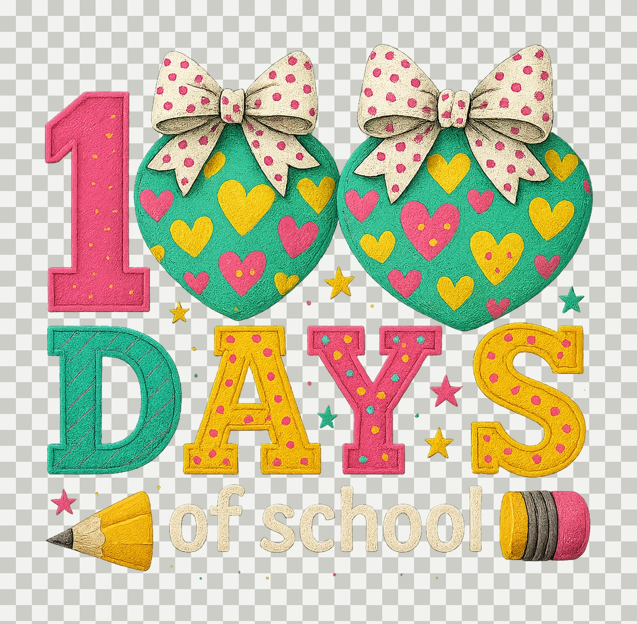 100 Days of School Coquette Style Design Cute School Artwork transparency and detail preview thumbnail
