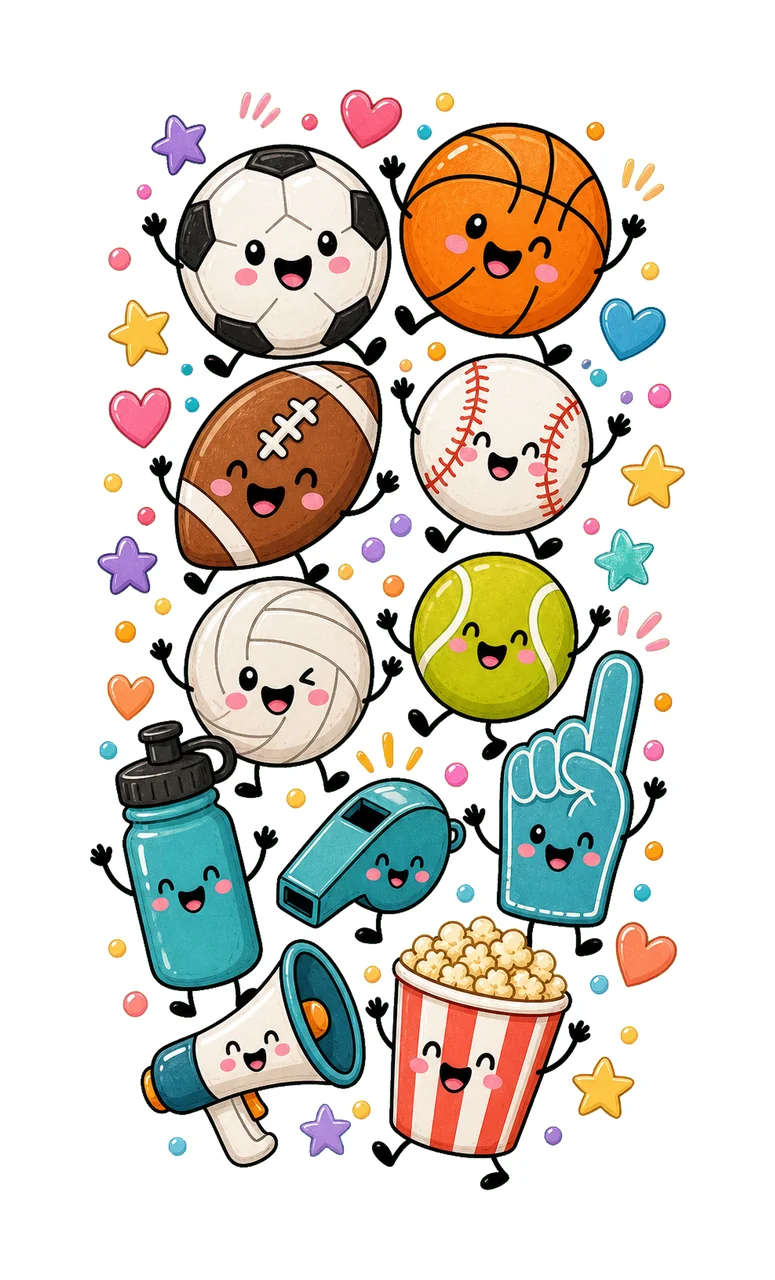 Cute Sports Balls Soccer Game Day Doodle Variation D