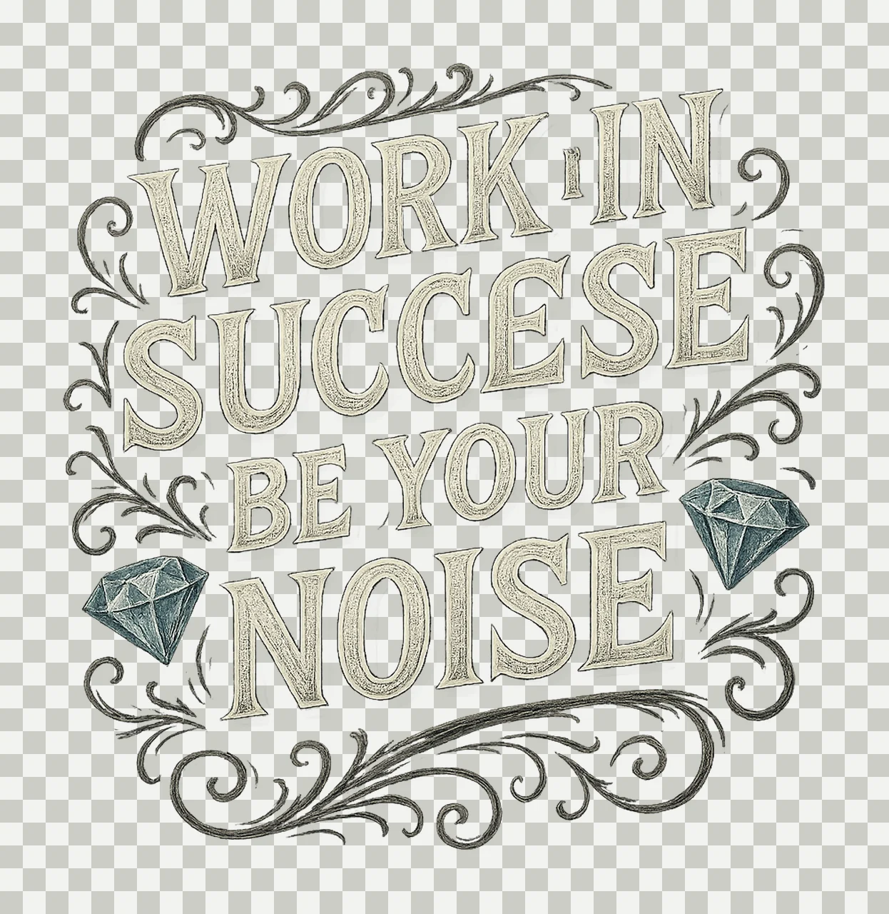Work In Succese Be Your Noise inspirational text diamonds transparency and detail preview thumbnail