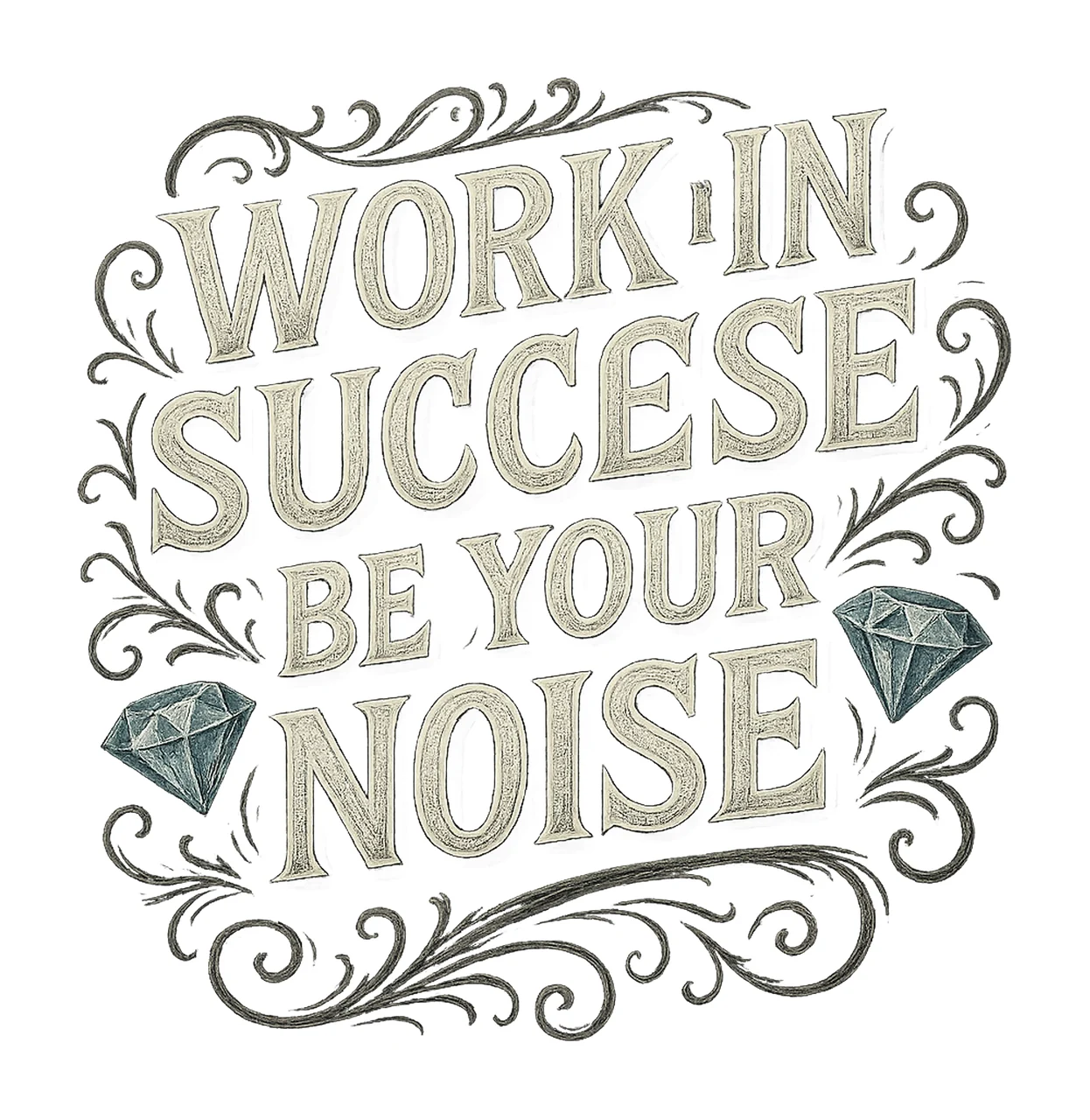 Work In Succese Be Your Noise inspirational text diamonds
