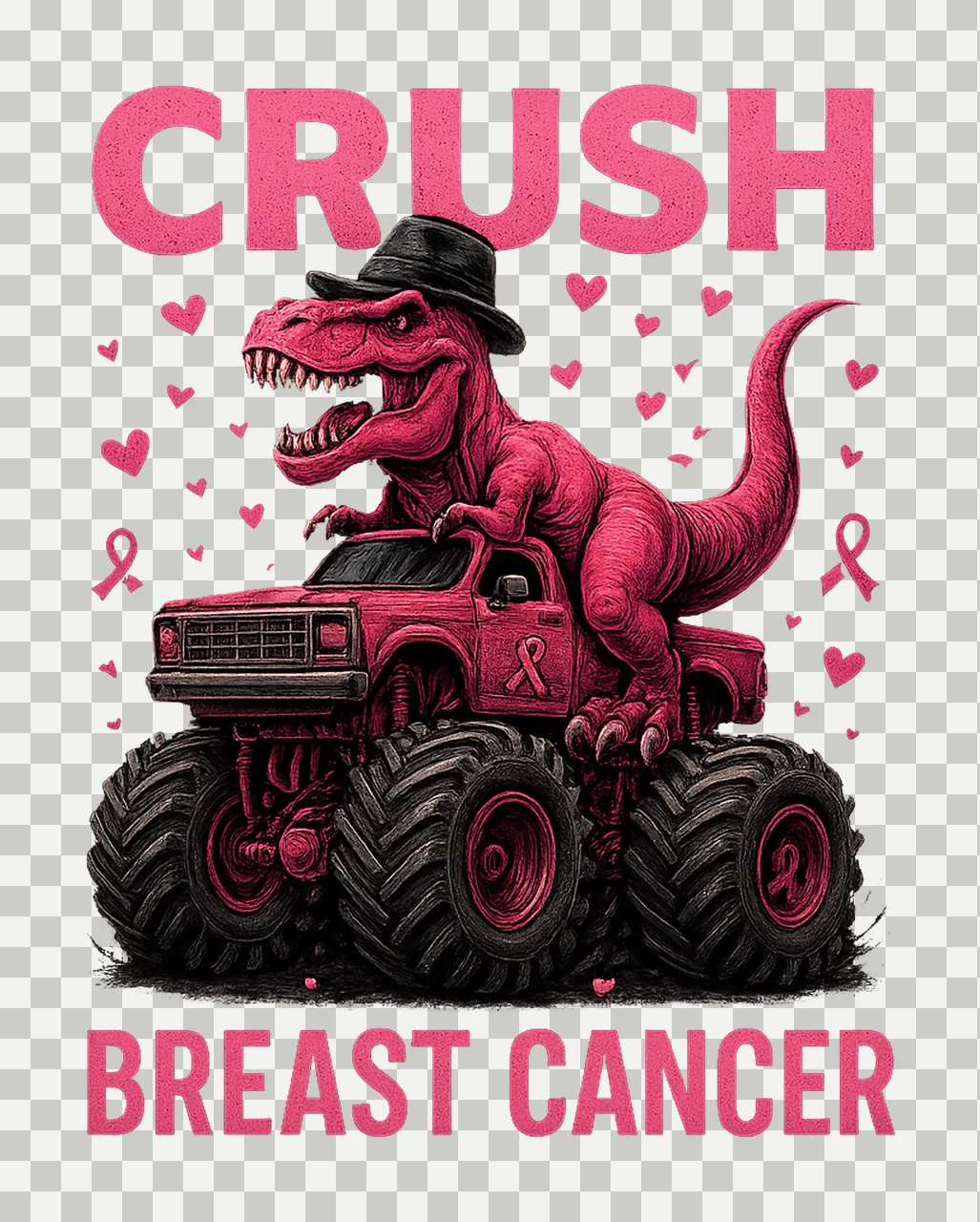 Crush Breast Cancer Dinosaur Monster Truck Rex Warrior transparency and detail preview thumbnail