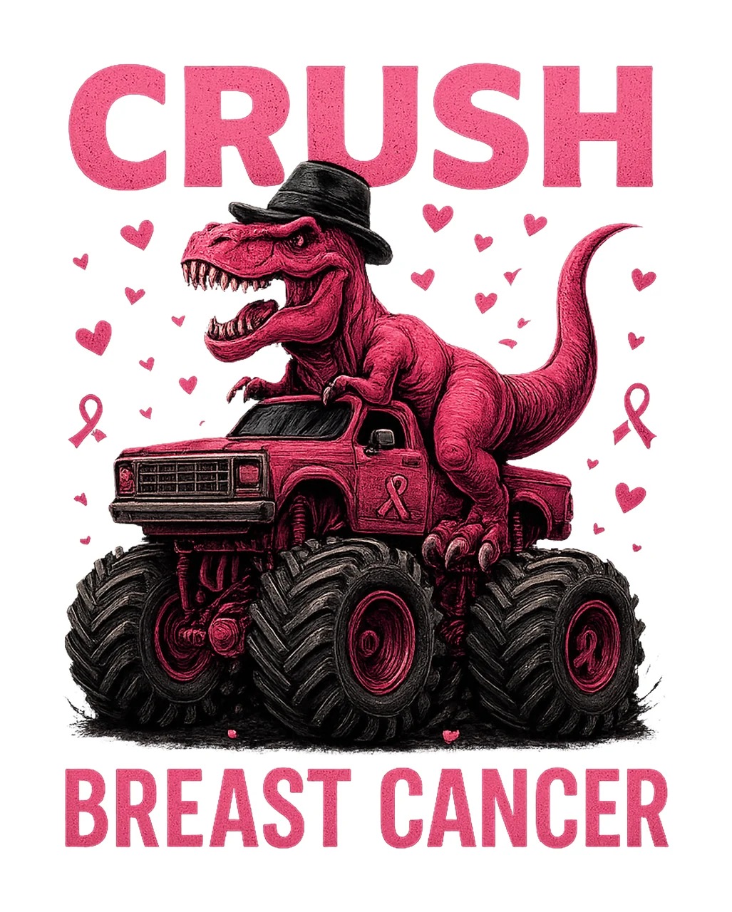 Crush Breast Cancer Dinosaur Monster Truck Rex Warrior