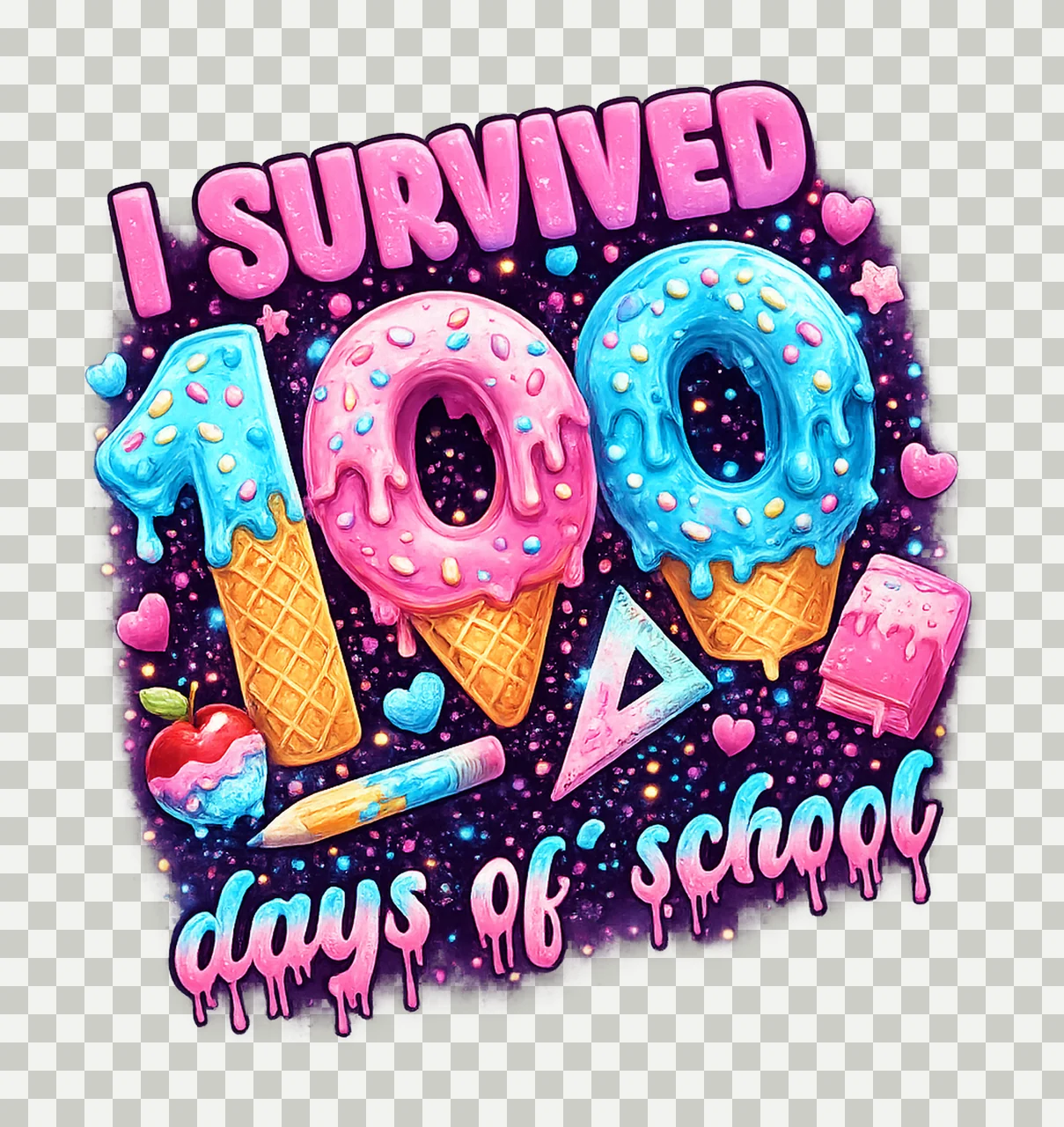 Survived 100 Days Of School Ice Cream Drip Design 100th Day transparency and detail preview thumbnail